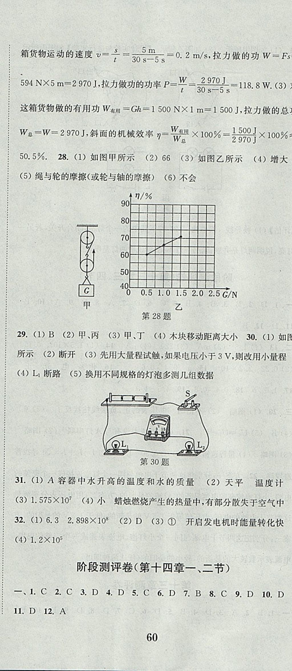 2017年通城學(xué)典初中全程測評卷九年級物理全一冊蘇科版 參考答案第11頁