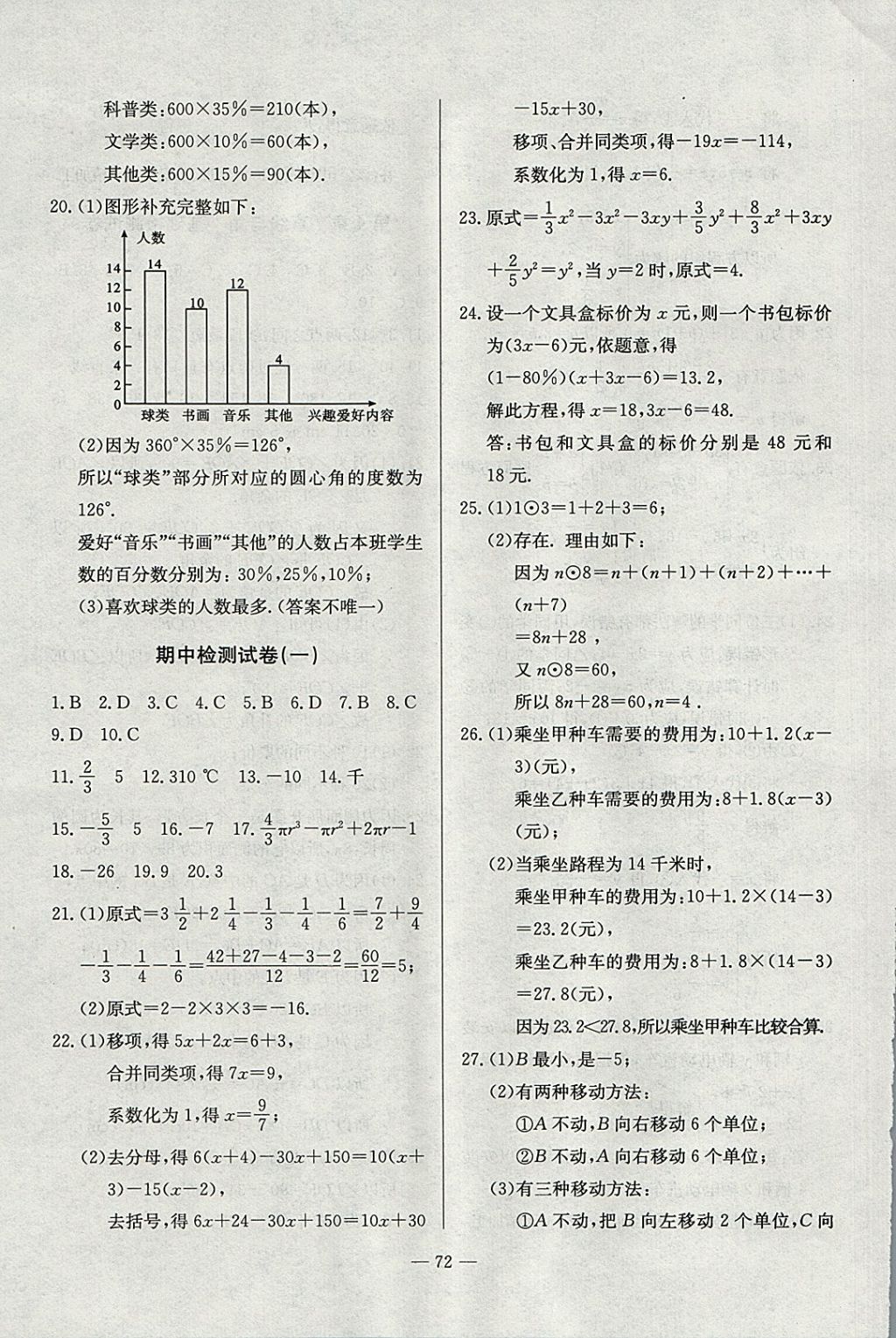 2017年精彩考評單元測評卷七年級數(shù)學(xué)上冊滬科版 參考答案第8頁