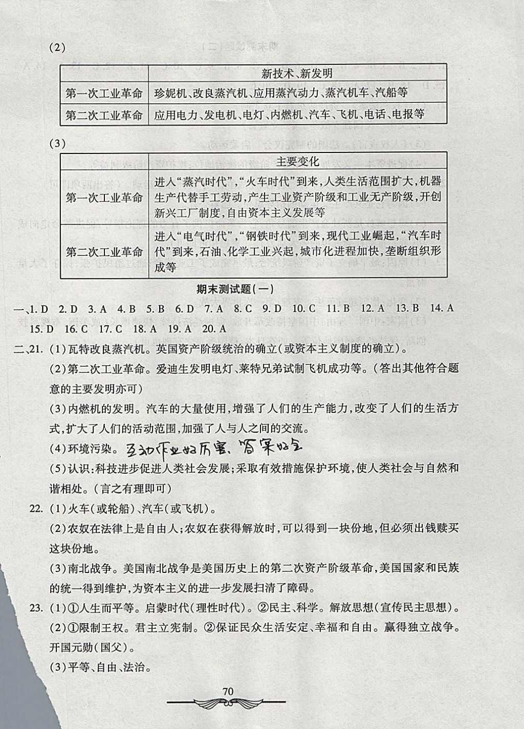 2017年學海金卷初中奪冠單元檢測卷九年級歷史上冊北師大版 參考答案第10頁