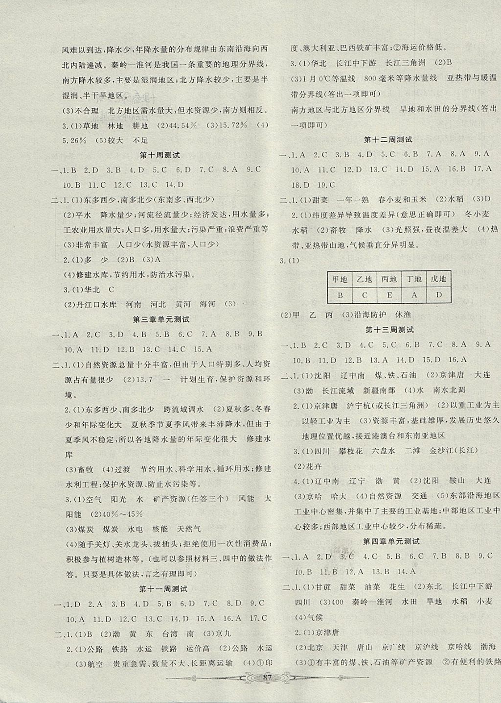 2017年贏在課堂全能好卷八年級(jí)地理上冊(cè)人教版 參考答案第3頁