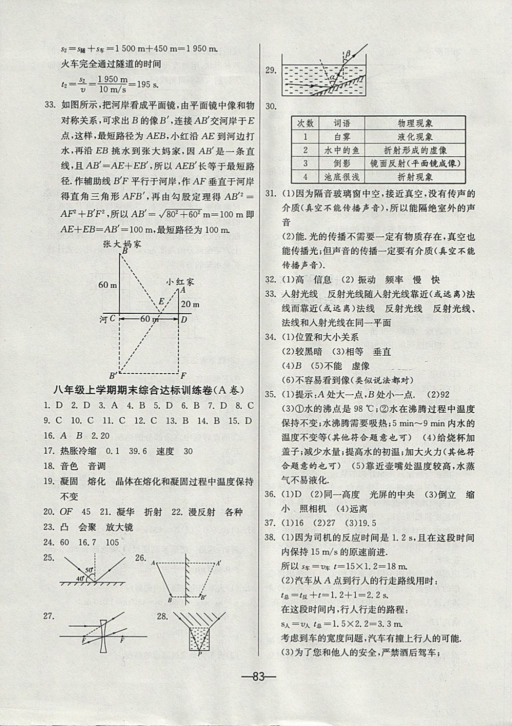 2017年期末闯关冲刺100分八年级物理上册苏科版 参考答案第7页