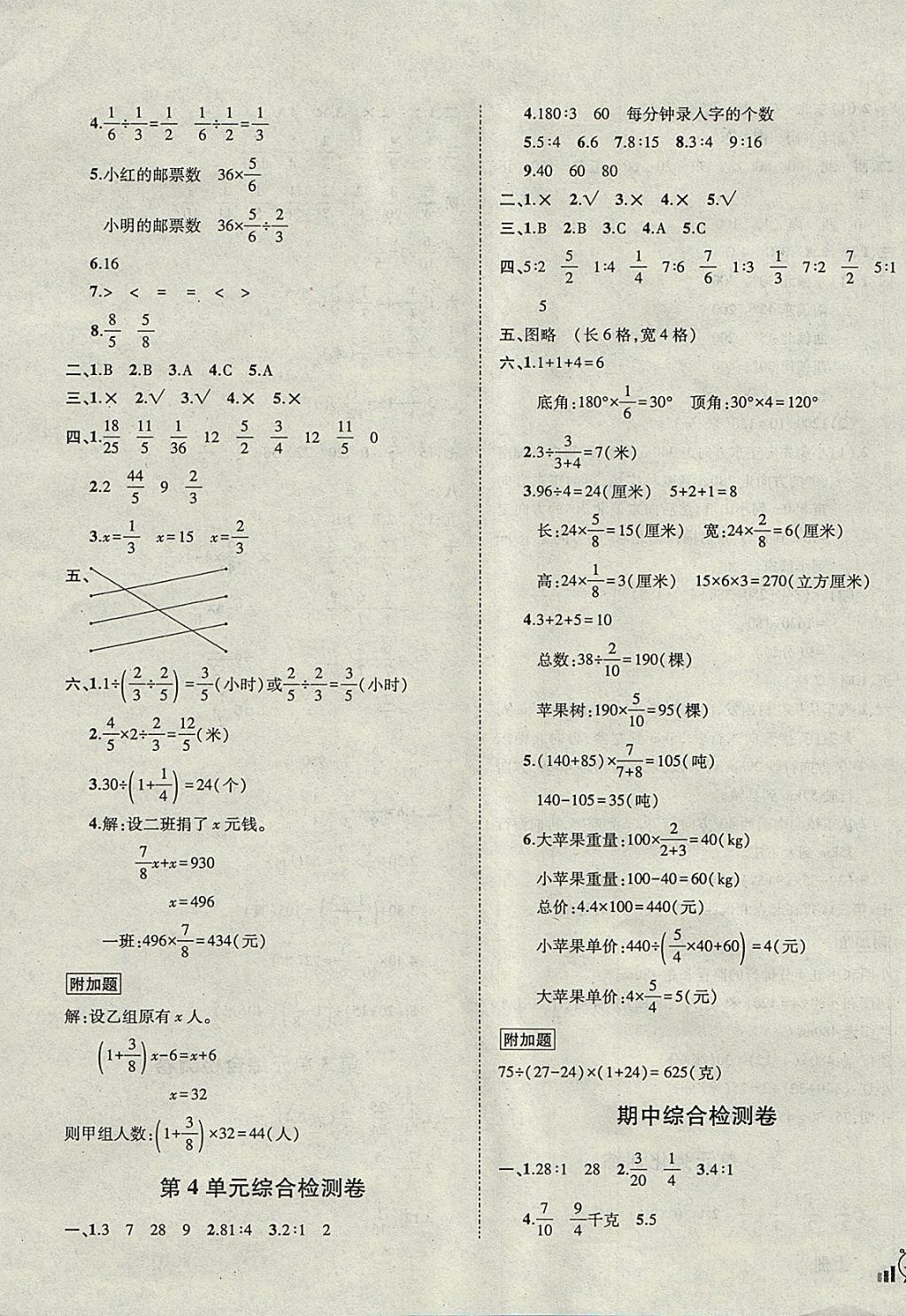 2017年状元成才路创新名卷六年级数学上册人教版 参考答案第3页