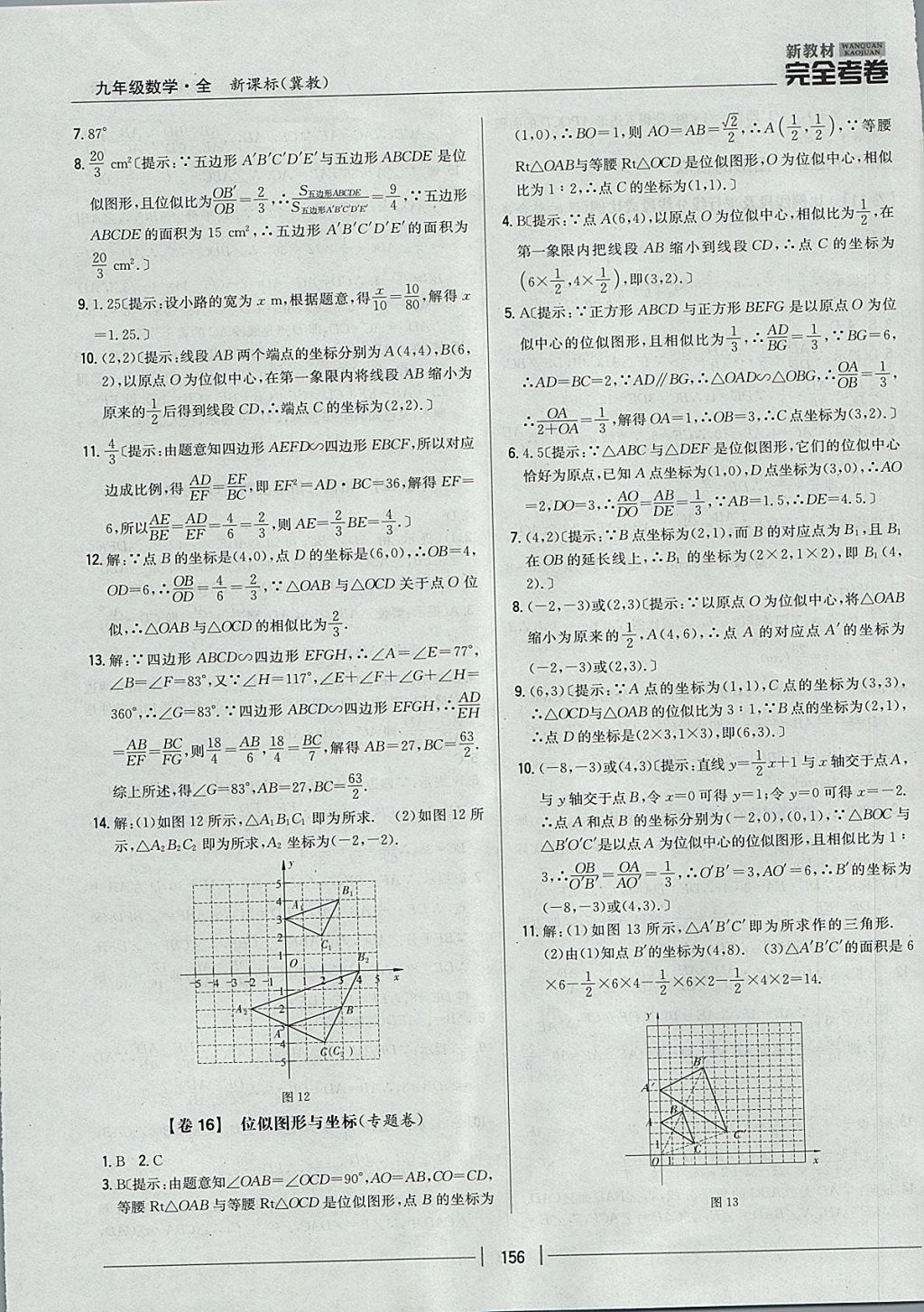 2017年新教材完全考卷九年級數(shù)學全一冊冀教版 參考答案第12頁