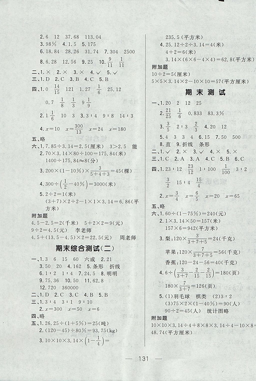 2017年悅?cè)缓脤W(xué)生周周測六年級數(shù)學(xué)上冊北師大版 參考答案第11頁