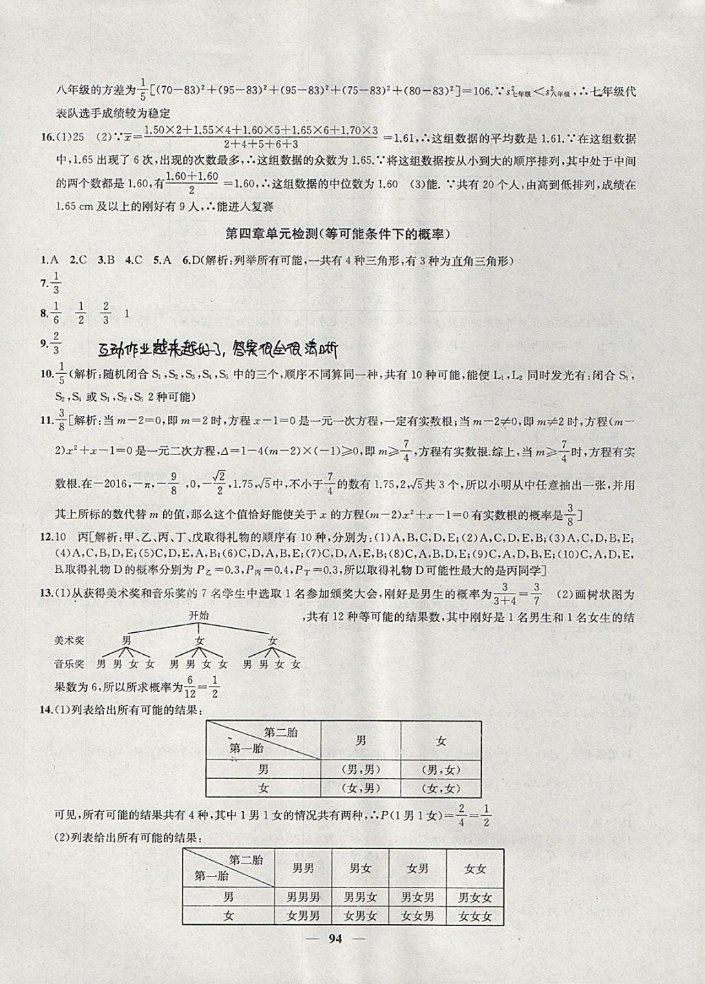 2017年金鑰匙沖刺名校大試卷九年級數(shù)學上冊江蘇版 參考答案第6頁