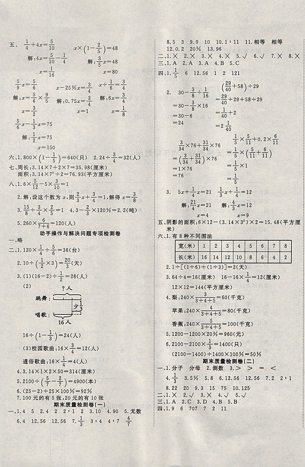 2017年學(xué)海金卷小學(xué)奪冠單元檢測卷六年級數(shù)學(xué)上冊青島版 參考答案第5頁