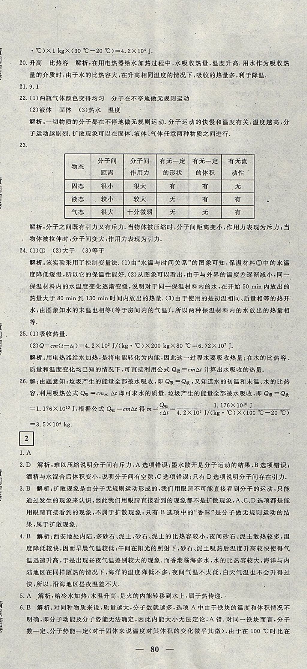 2017年王后雄黃岡密卷九年級物理上冊人教版 參考答案第2頁