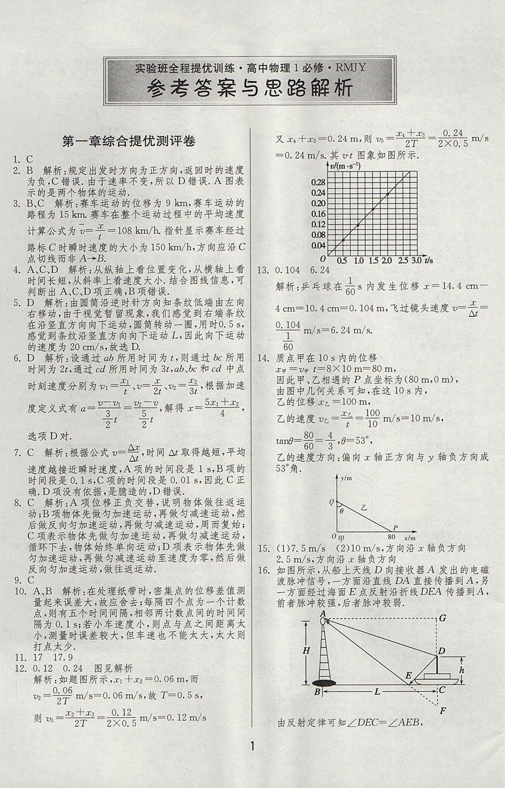 2018年實(shí)驗(yàn)班全程提優(yōu)訓(xùn)練高中物理必修1人教版 參考答案第31頁