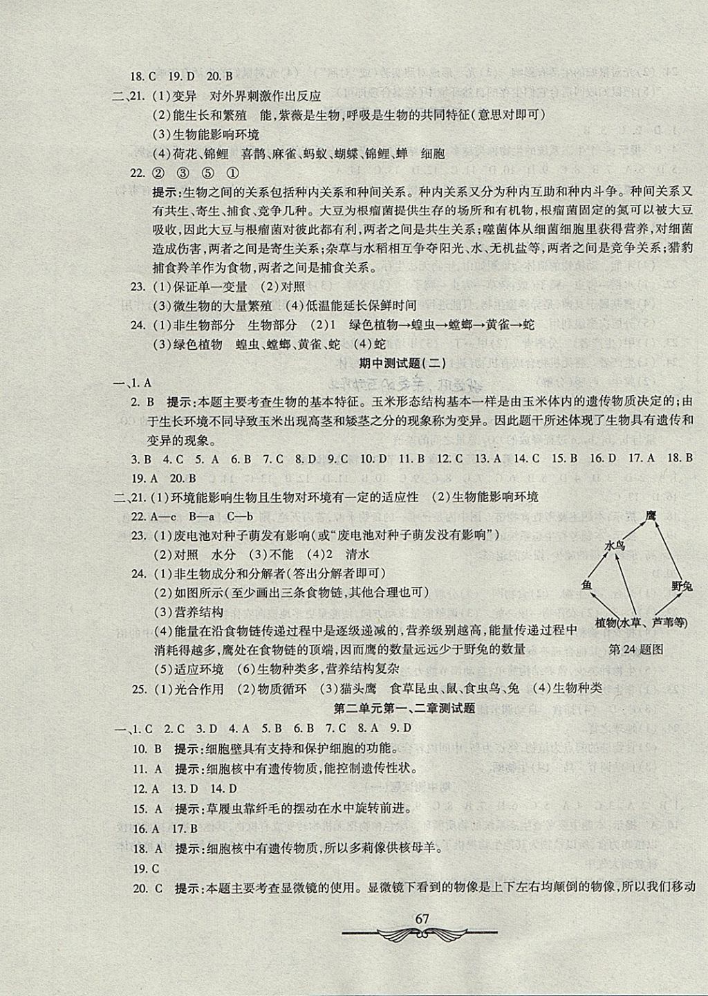 2017年學海金卷初中奪冠單元檢測卷六年級生物上冊魯科版五四制 參考答案第3頁