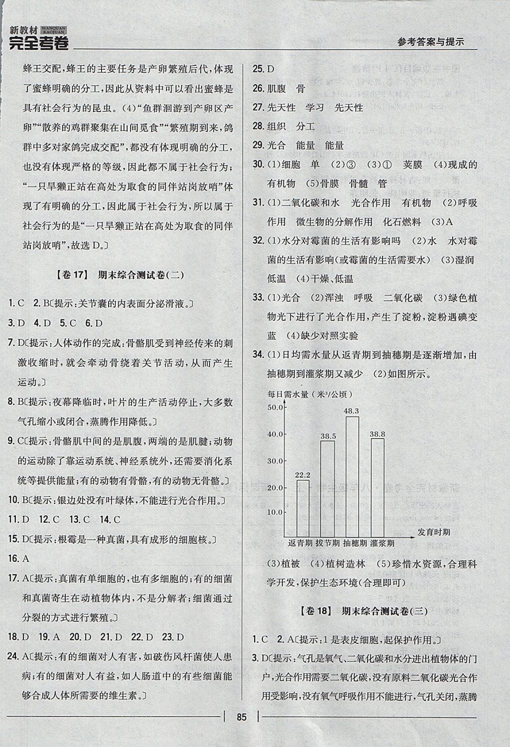 2017年新教材完全考卷八年級生物上冊冀少版 參考答案第13頁