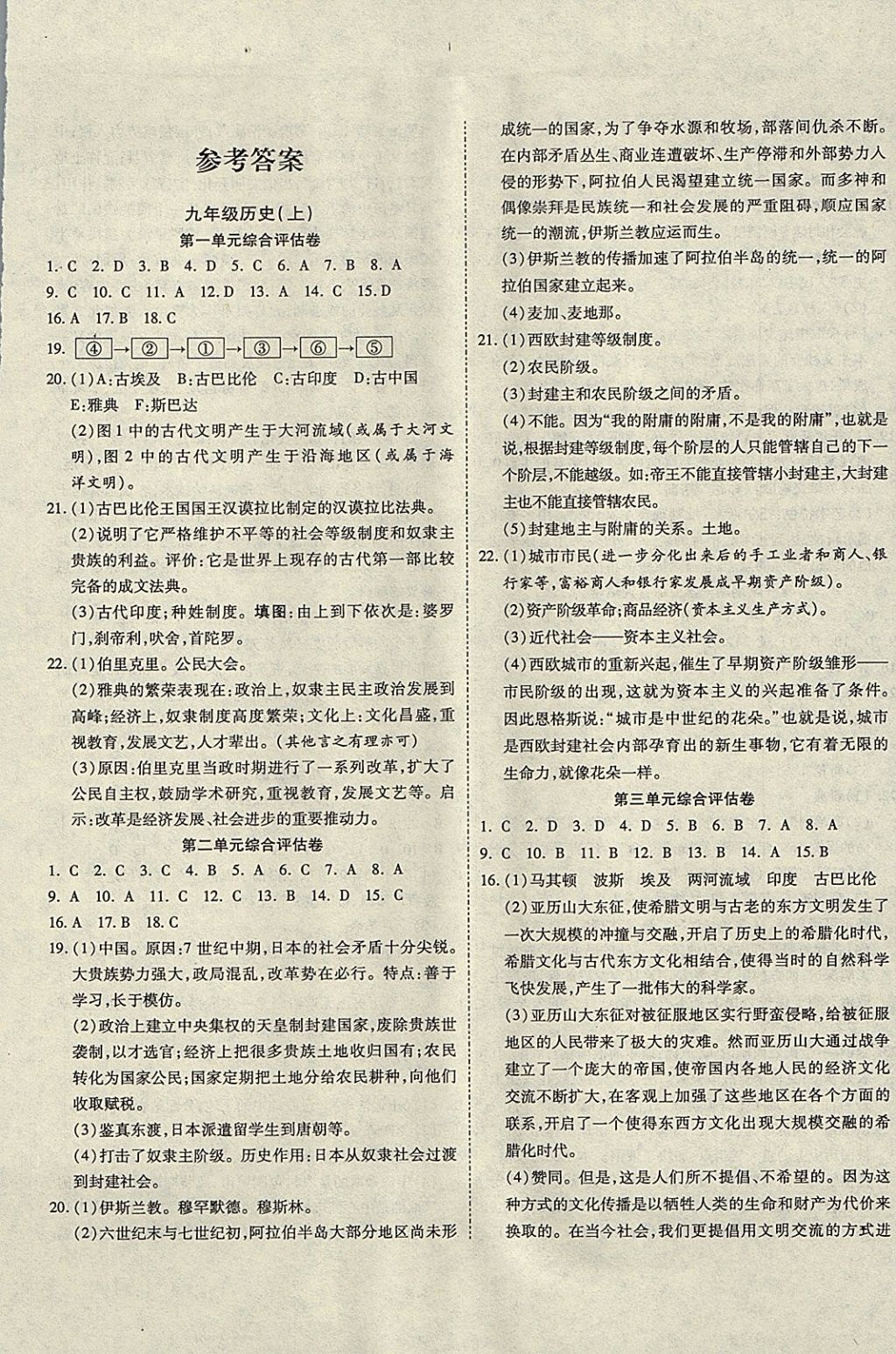 2017年一線調(diào)研卷九年級(jí)歷史全一冊(cè)人教版 參考答案第1頁(yè)