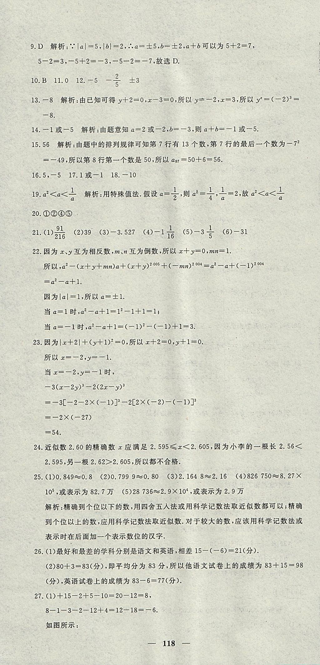 2017年王后雄黃岡密卷七年級數(shù)學(xué)上冊人教版 參考答案第16頁