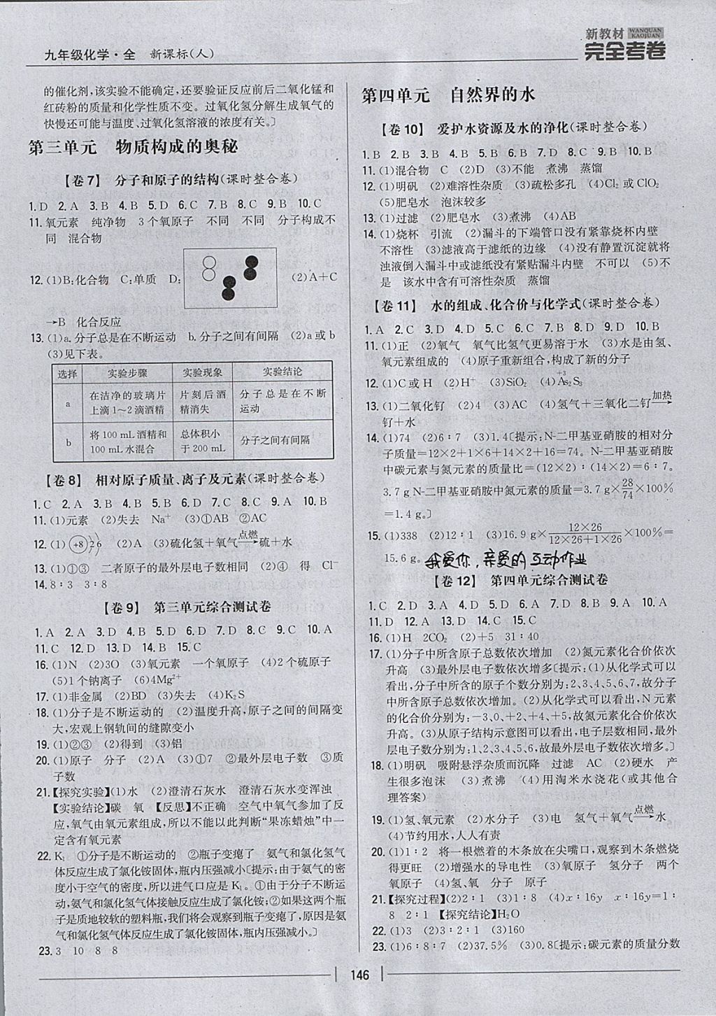 2017年新教材完全考卷九年級(jí)化學(xué)全一冊(cè)人教版 參考答案第2頁(yè)