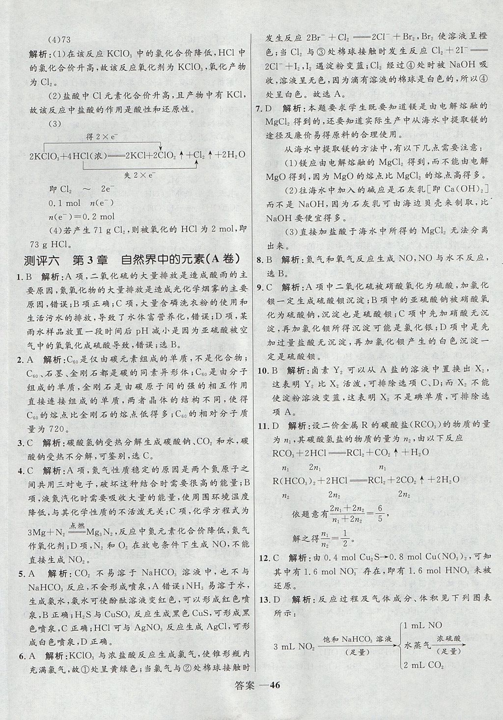 2018年高中同步測(cè)控優(yōu)化訓(xùn)練化學(xué)必修1魯科版 參考答案第46頁(yè)