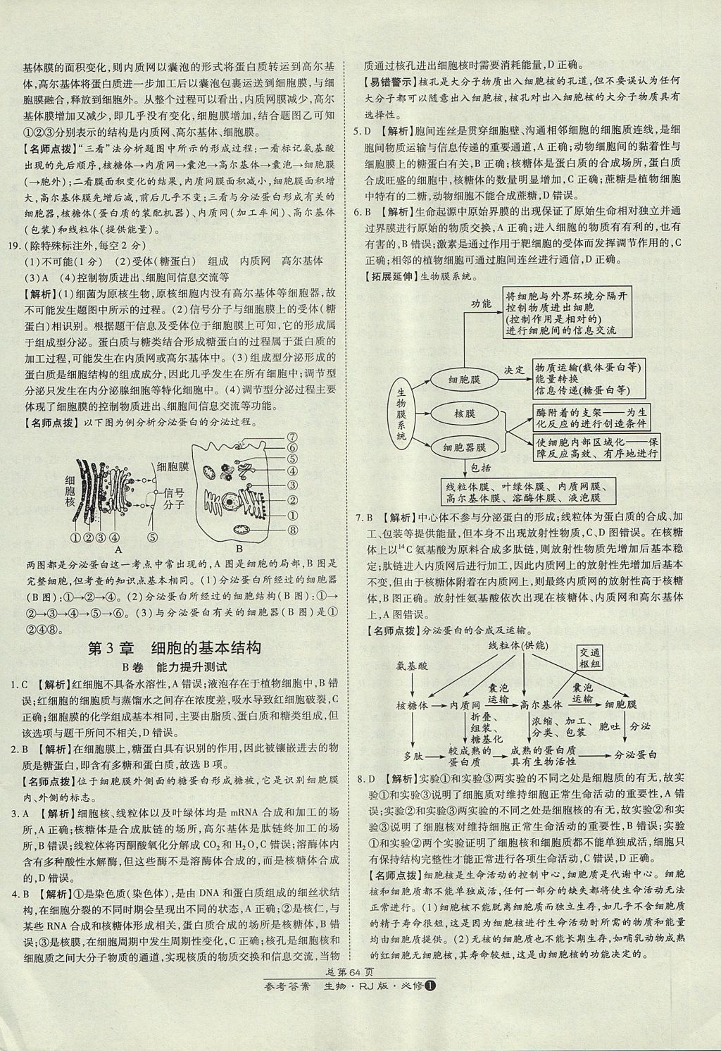 2018年萬向思維百強(qiáng)名校統(tǒng)一卷生物必修1人教版 參考答案第8頁