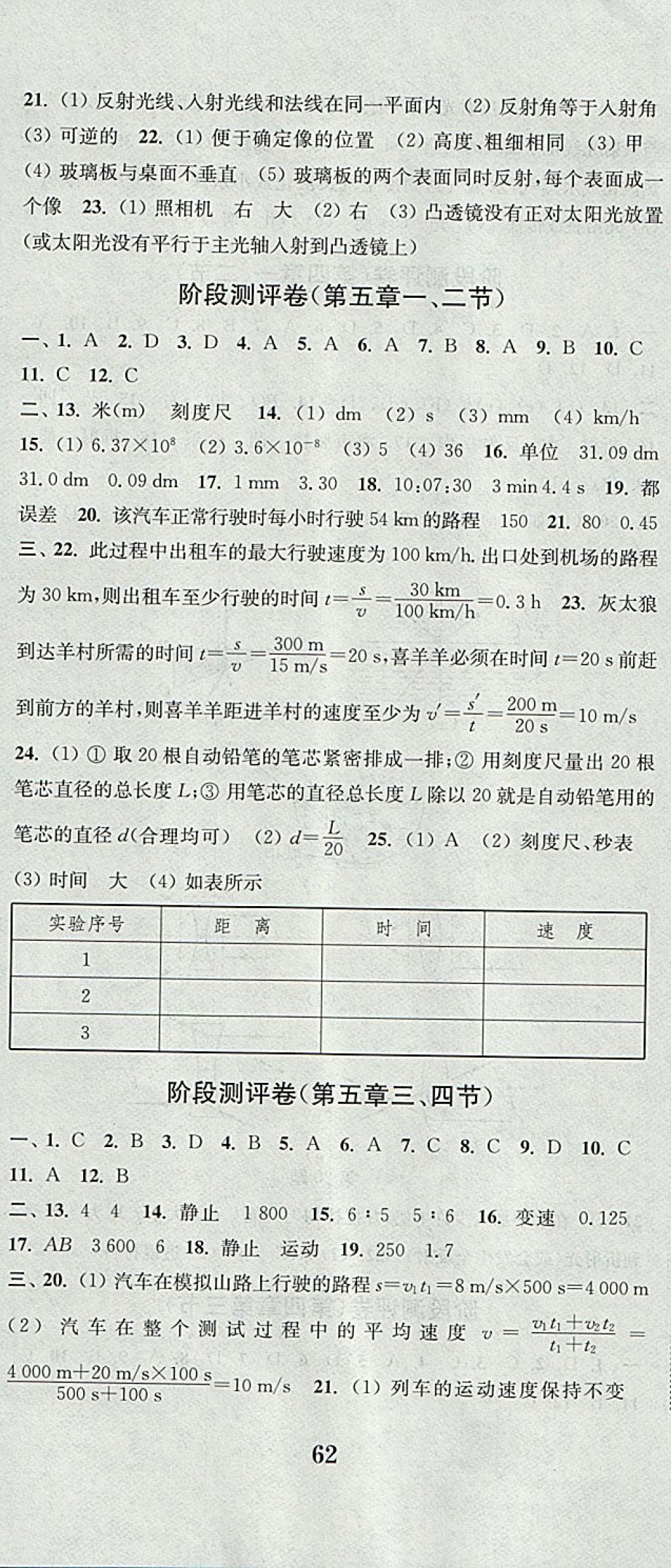 2017年通城學典初中全程測評卷八年級物理上冊蘇科版 參考答案第11頁