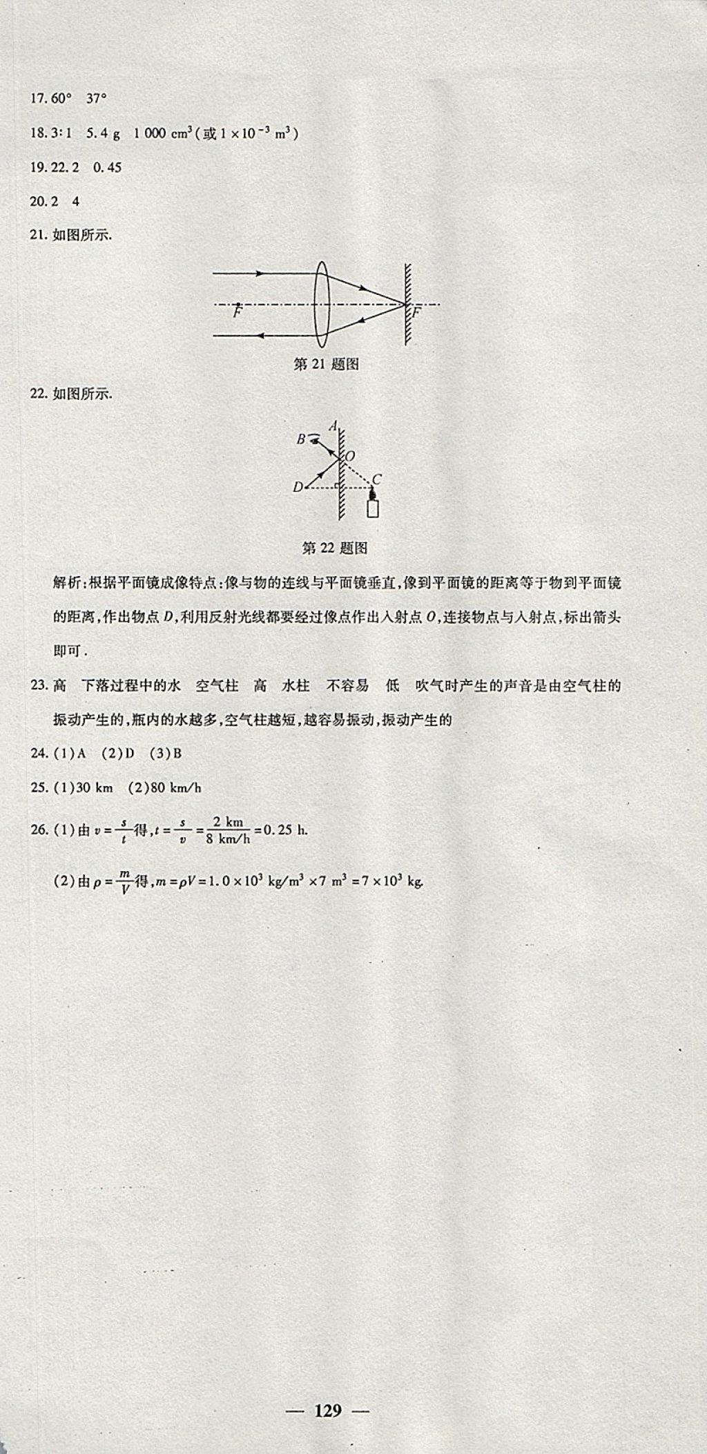 2017年王后雄黃岡密卷八年級物理上冊人教版 參考答案第27頁