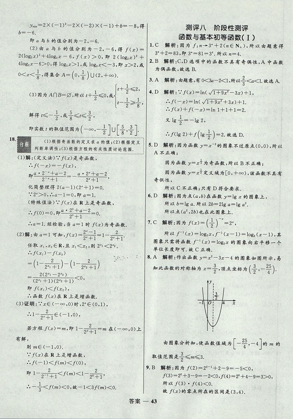 2018年高中同步測控優(yōu)化訓(xùn)練數(shù)學(xué)必修1人教B版 參考答案第43頁