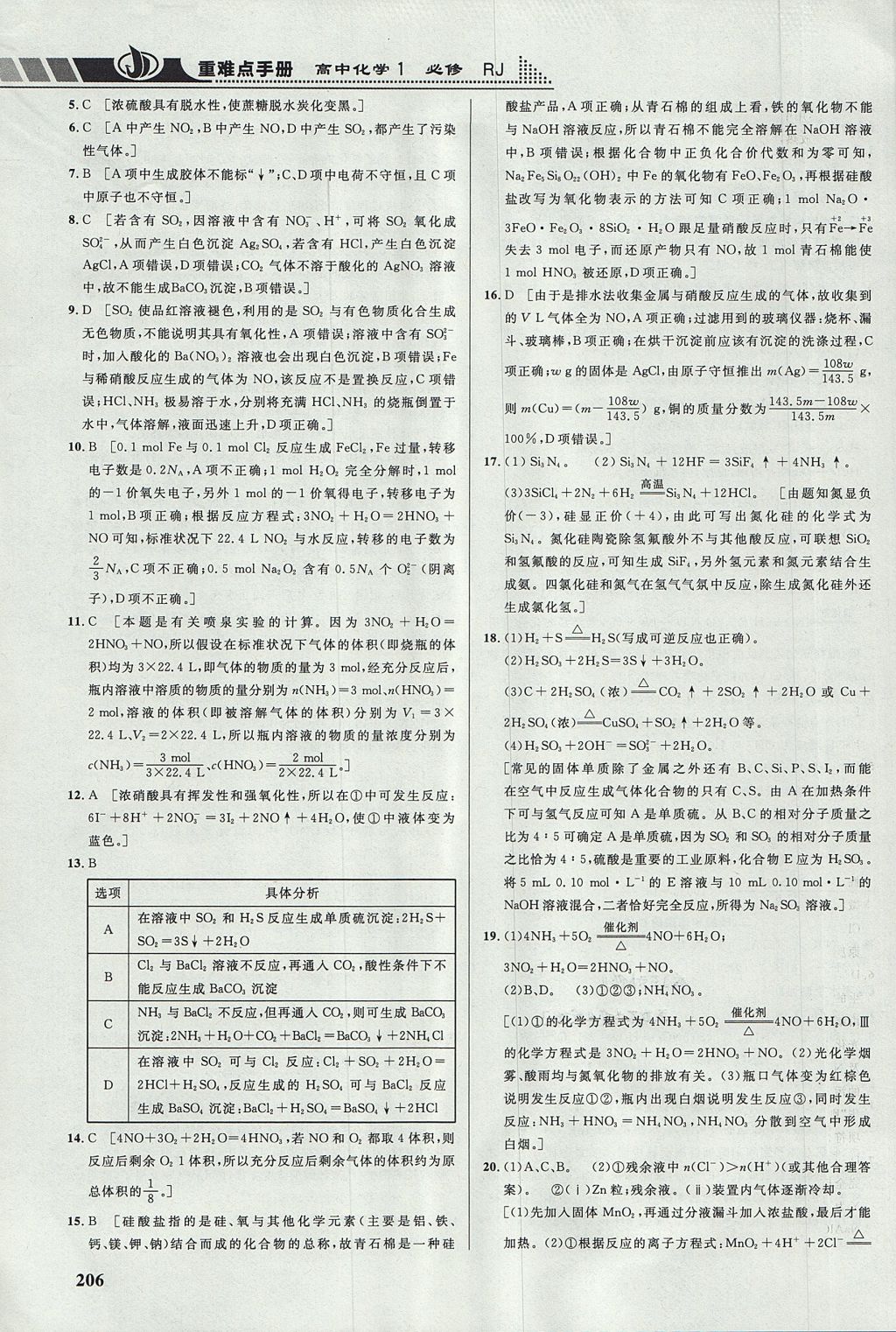 2018年重難點手冊高中化學必修1人教版 參考答案第20頁