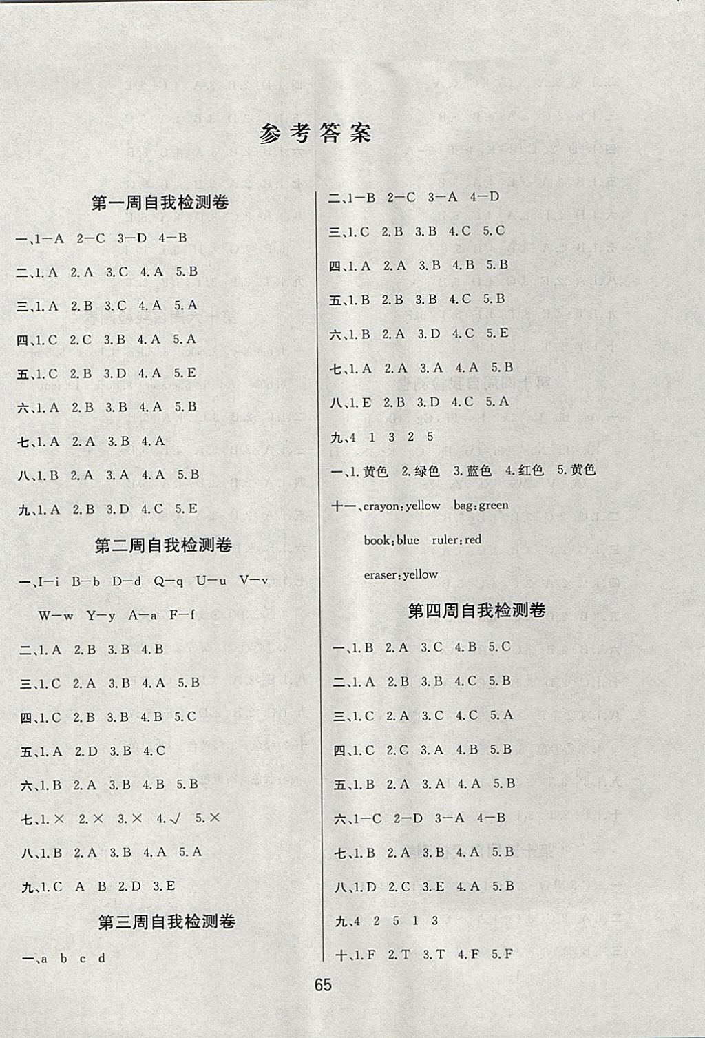 2017年名師名校全能金卷三年級英語上冊人教PEP版 參考答案第5頁