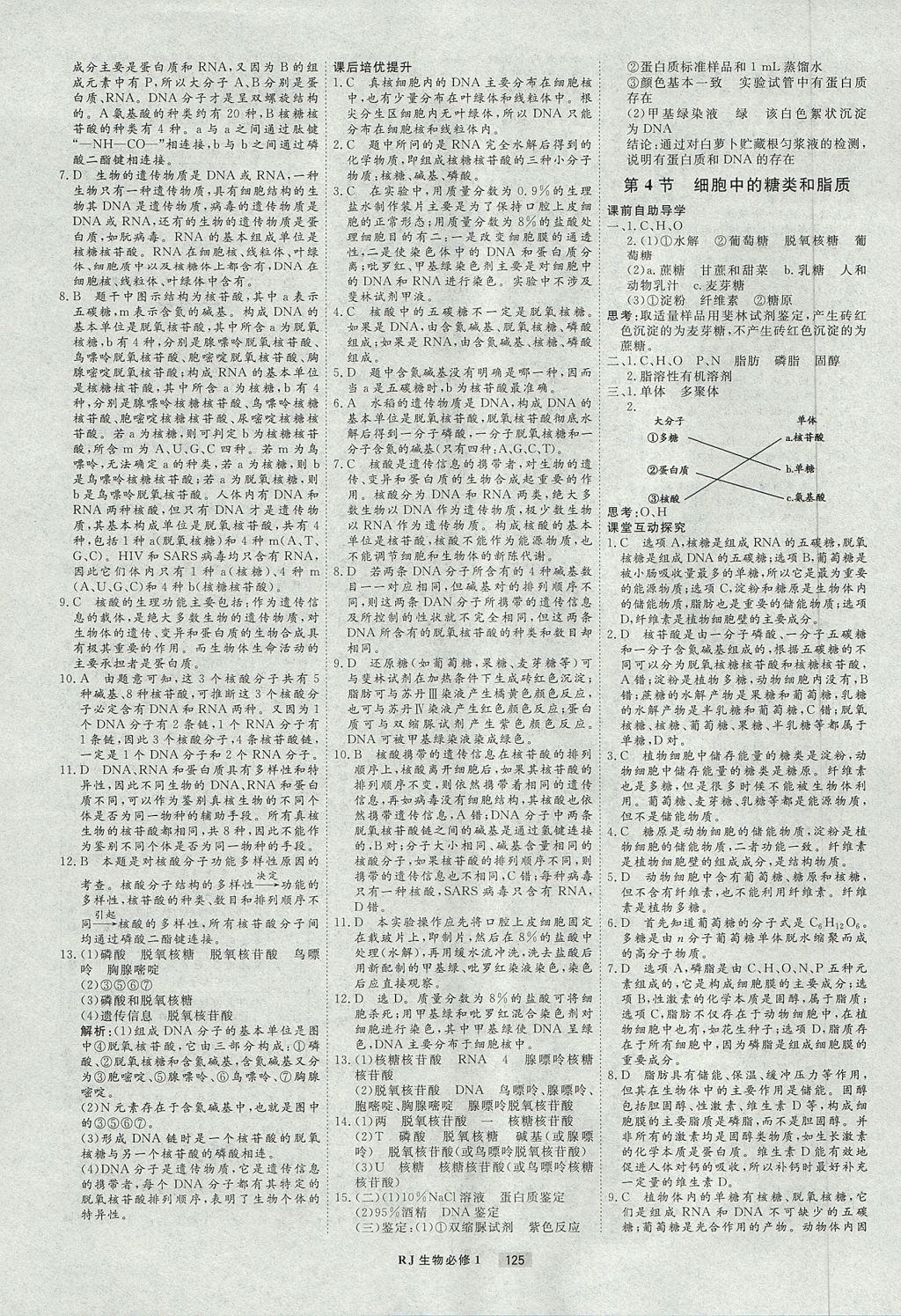 2018年衡水重點中學課時周測月考生物必修1人教版 參考答案第5頁