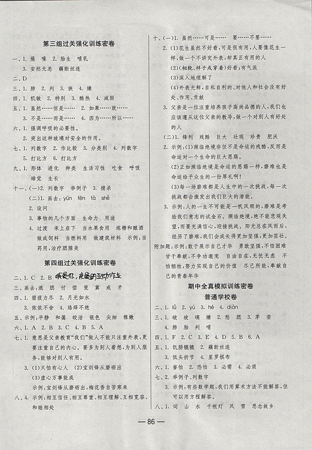 2017年期末闖關(guān)沖刺100分五年級語文上冊人教版 參考答案第2頁