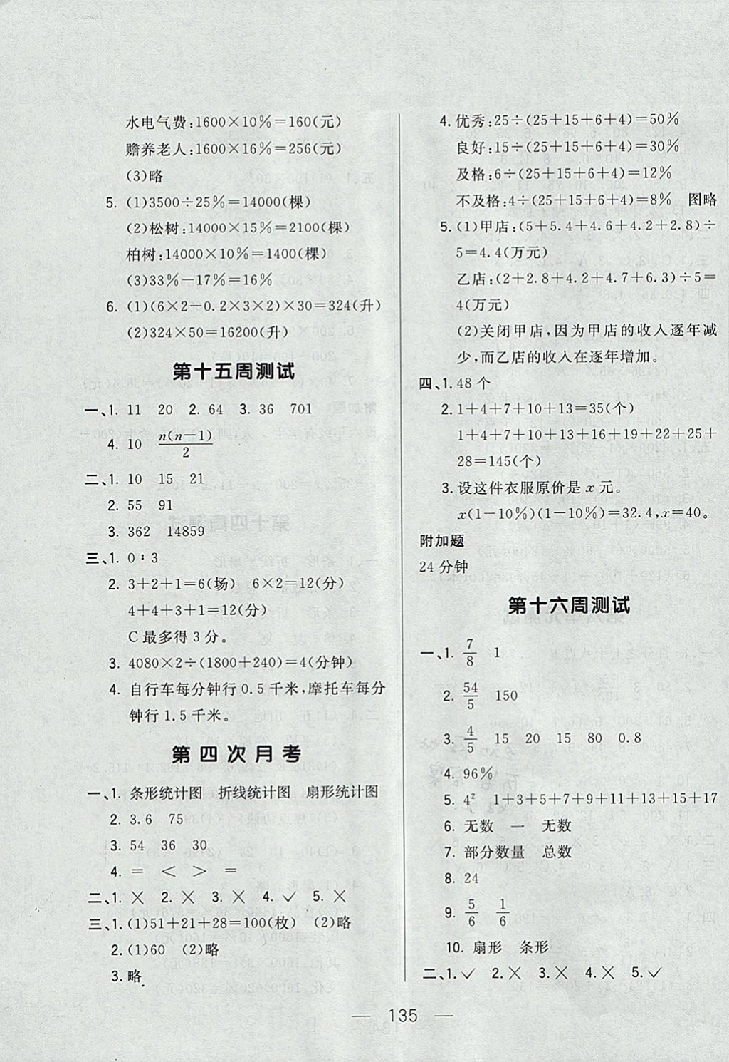 2017年悅?cè)缓脤W(xué)生周周測(cè)六年級(jí)數(shù)學(xué)上冊(cè)人教版 參考答案第11頁(yè)