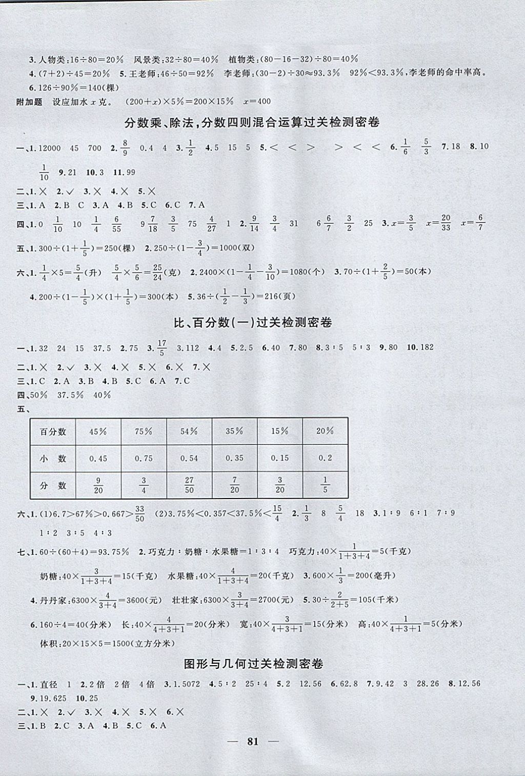 2017年一线名师全优好卷六年级数学上册青岛版 参考答案第5页