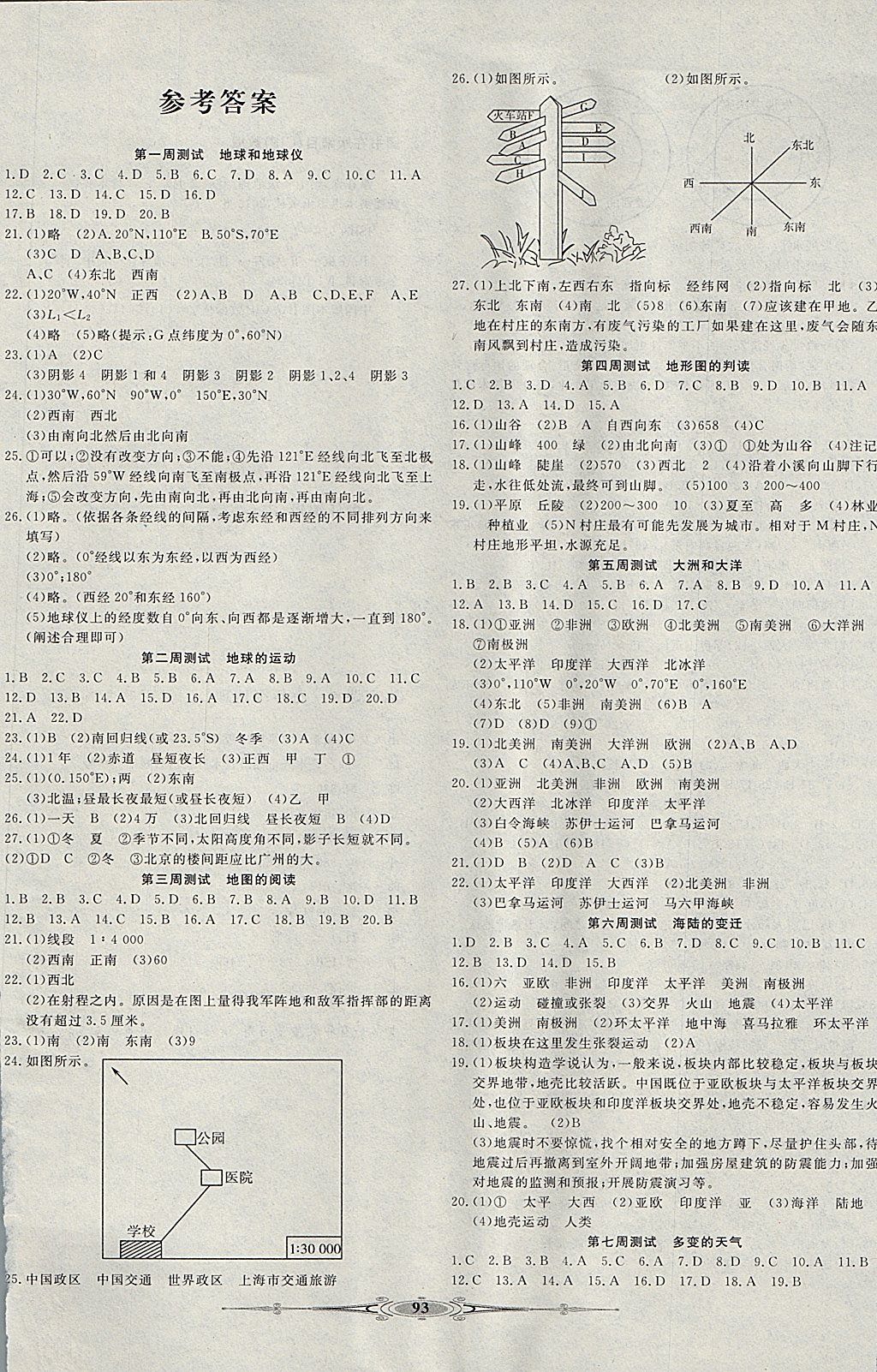 2017年贏在課堂全能好卷七年級地理上冊人教版 參考答案第1頁