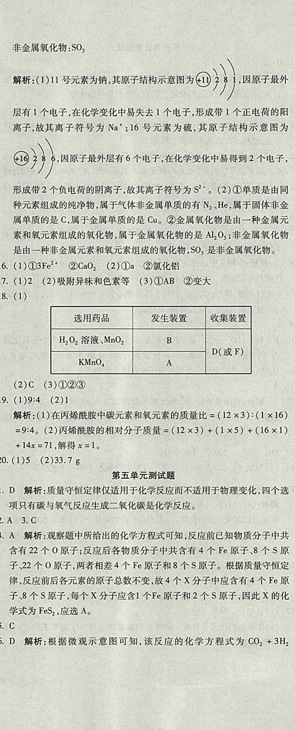 2017年学海金卷初中夺冠单元检测卷九年级化学上册人教版 参考答案第11页