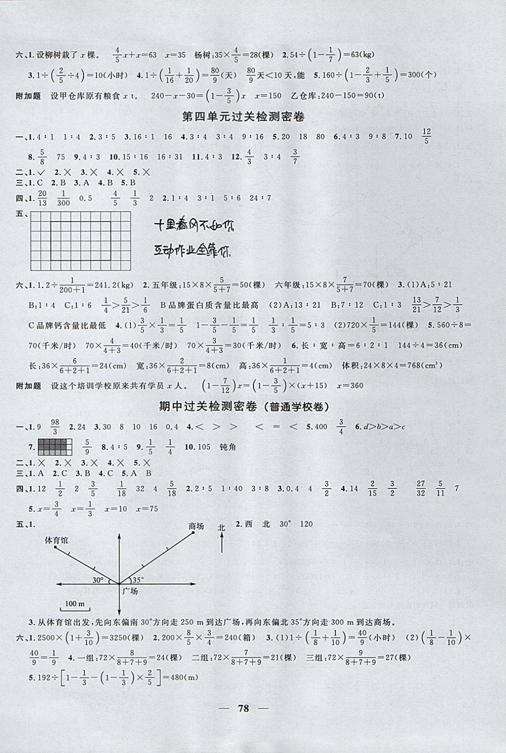 2017年一线名师全优好卷六年级数学上册人教版 参考答案第2页