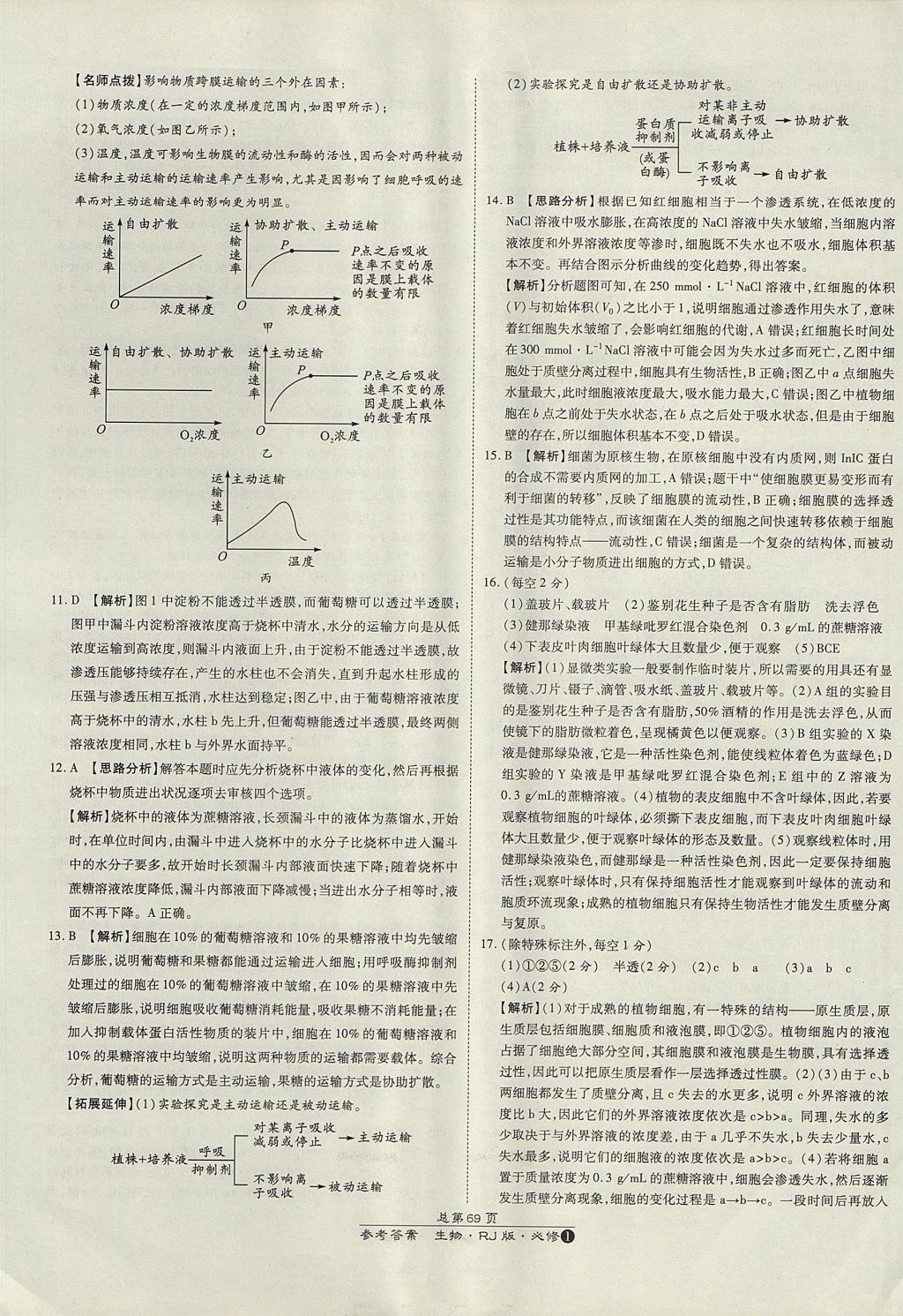 2018年萬向思維百強(qiáng)名校統(tǒng)一卷生物必修1人教版 參考答案第13頁