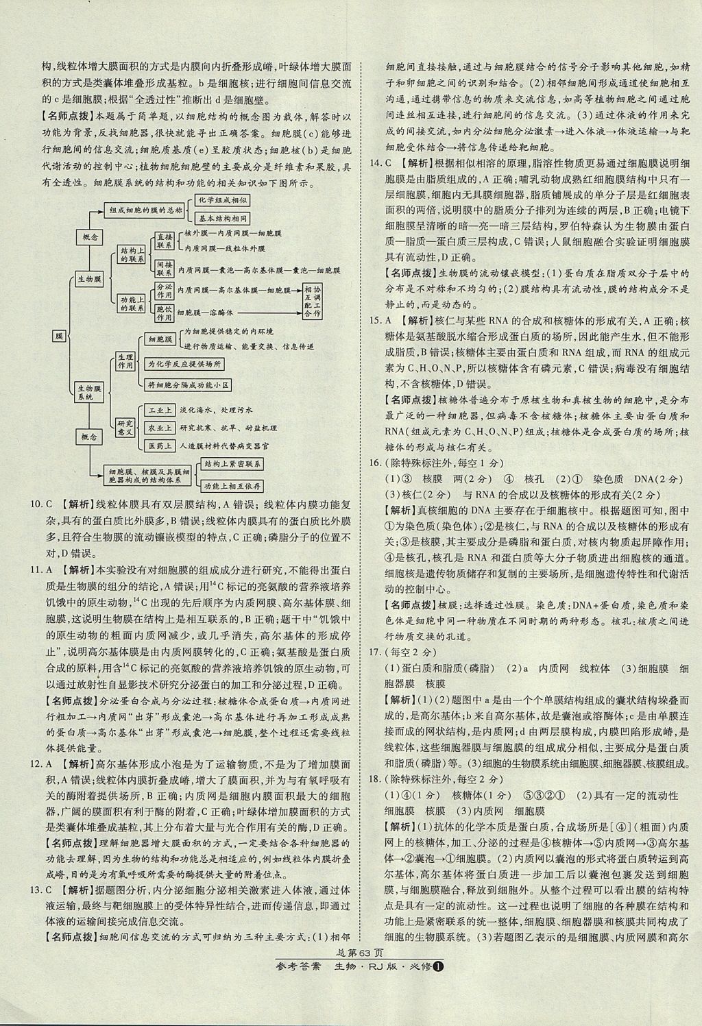 2018年萬向思維百強名校統(tǒng)一卷生物必修1人教版 參考答案第7頁