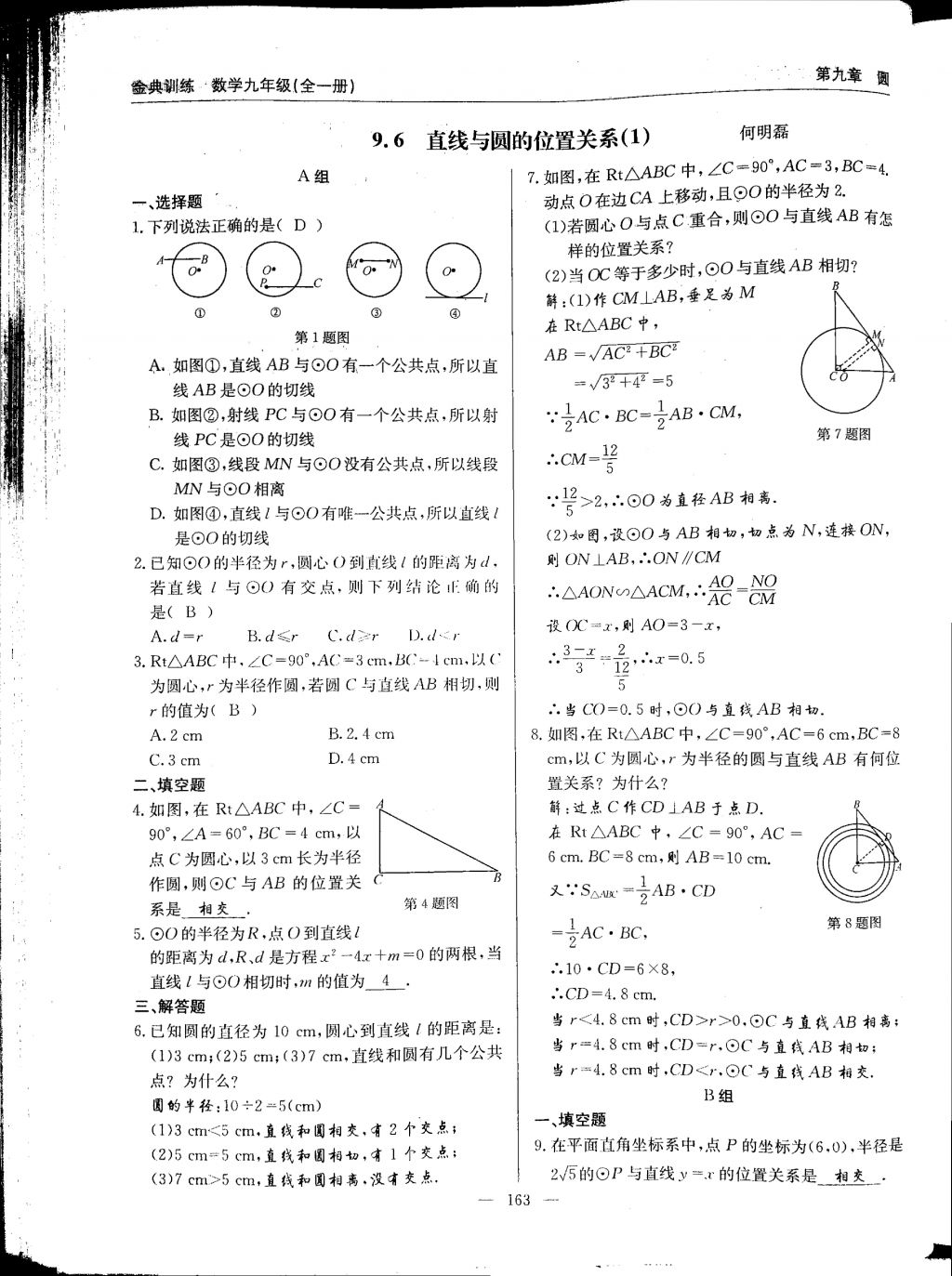 2017年金典訓(xùn)練九年級數(shù)學(xué)全一冊 參考答案第163頁