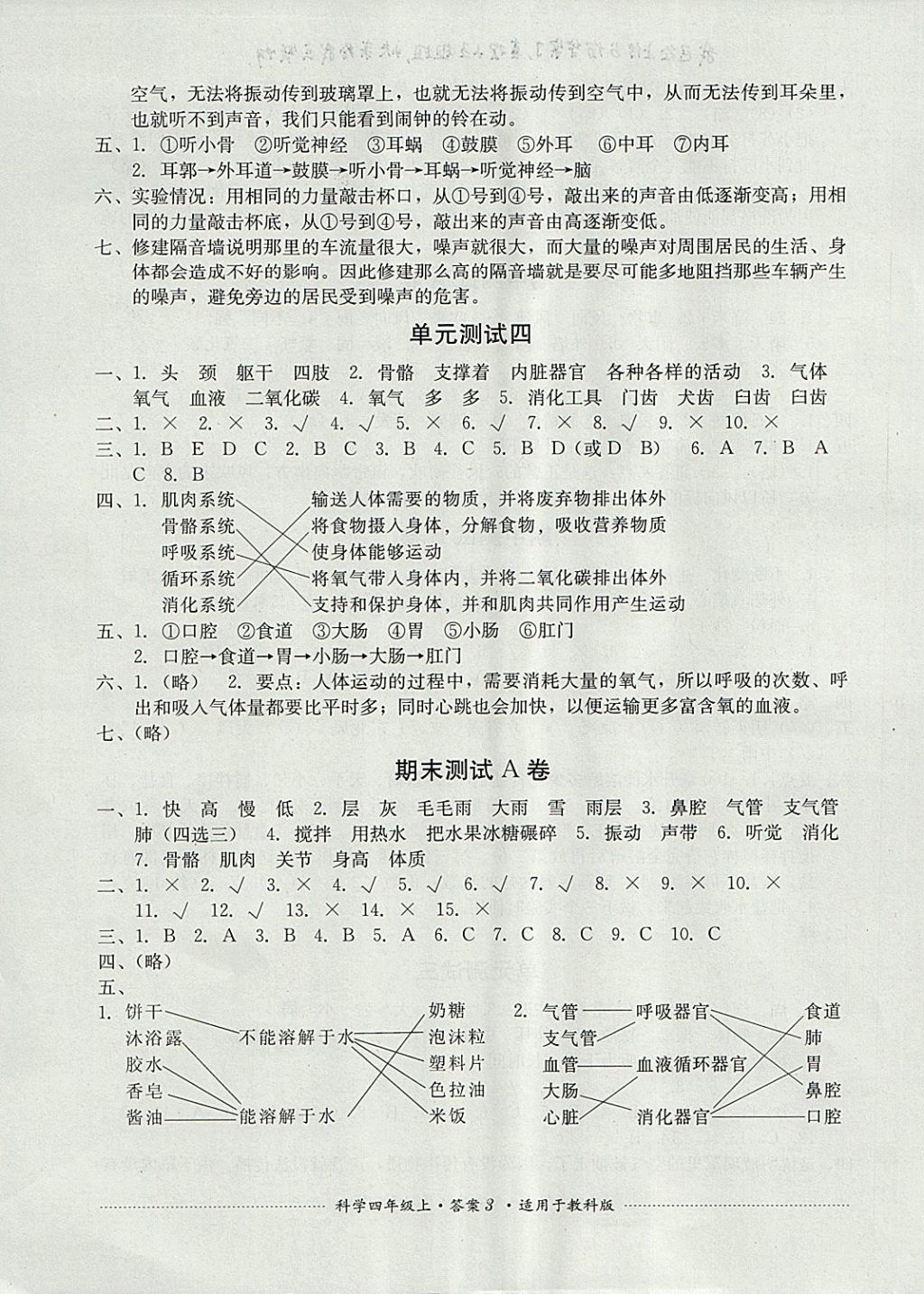 2017年單元測試四年級科學上冊教科版 參考答案第3頁