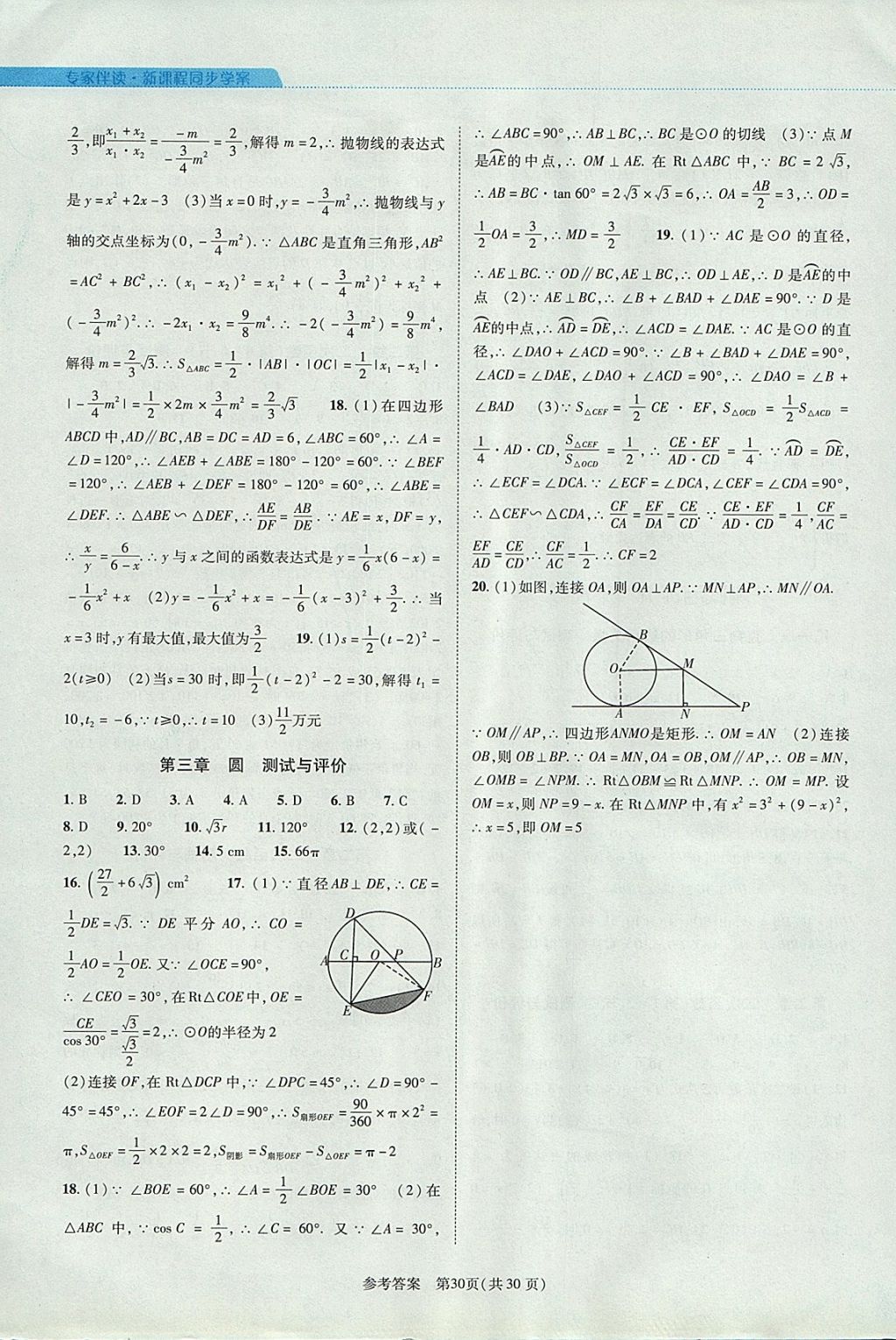 2017年新课程同步学案九年级数学全一册北师大版 参考答案第30页