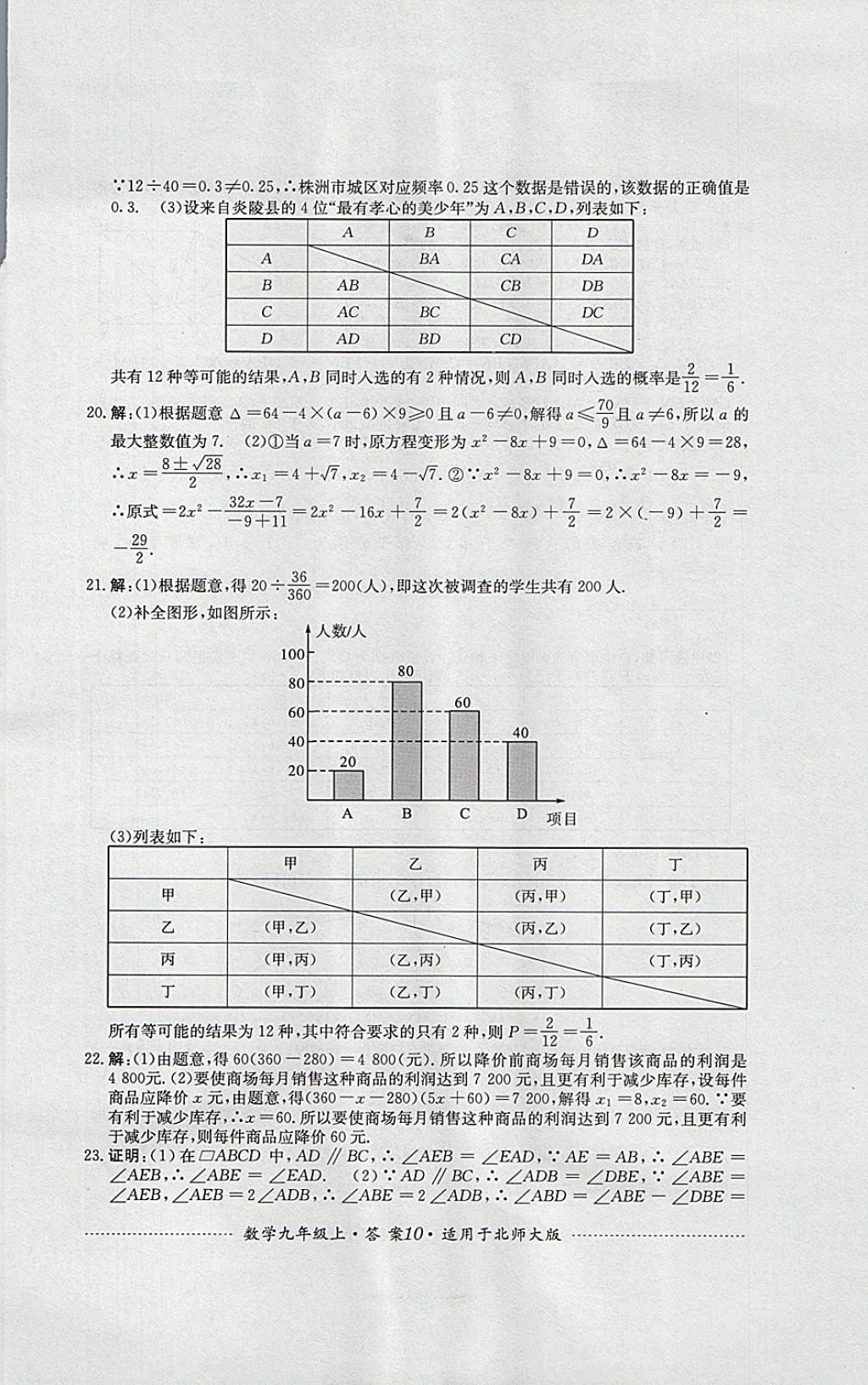 2017年單元測試九年級(jí)數(shù)學(xué)上冊(cè)北師大版四川教育出版社 參考答案第10頁