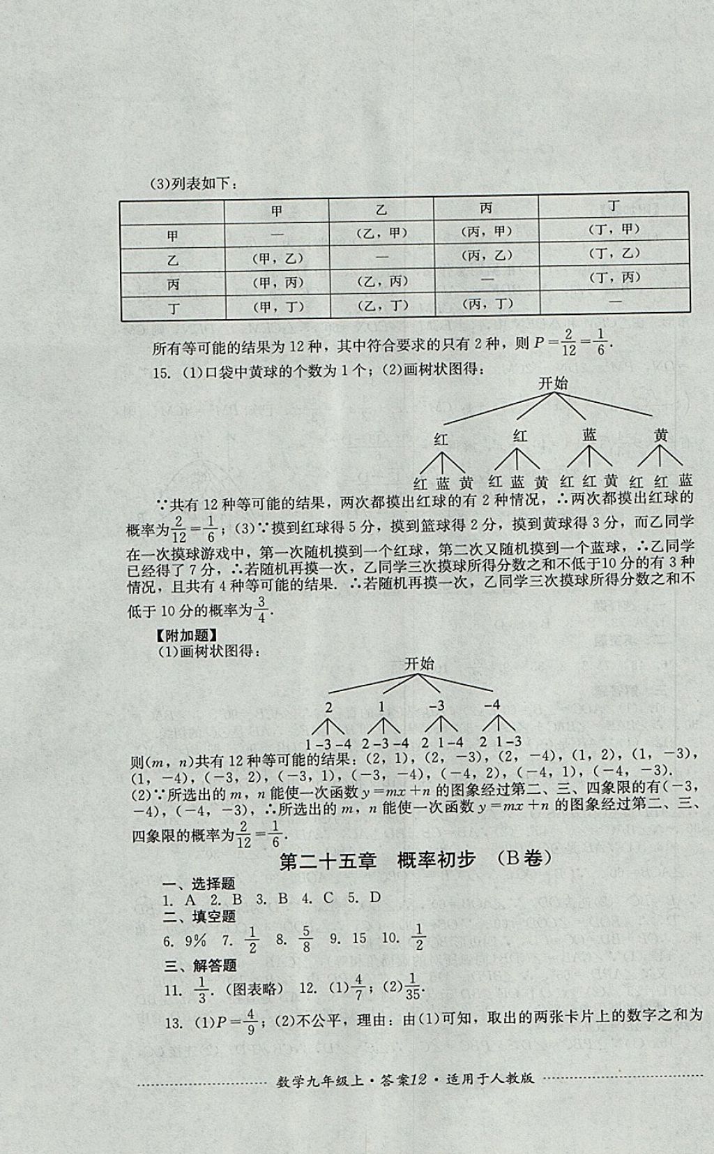 2017年单元测试九年级数学上册人教版四川教育出版社 参考答案第12页