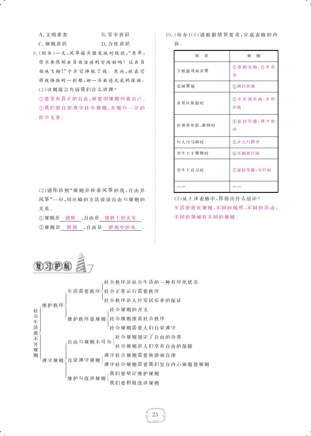 2017年領航新課標練習冊八年級道德與法治上冊人教版 參考答案第47頁