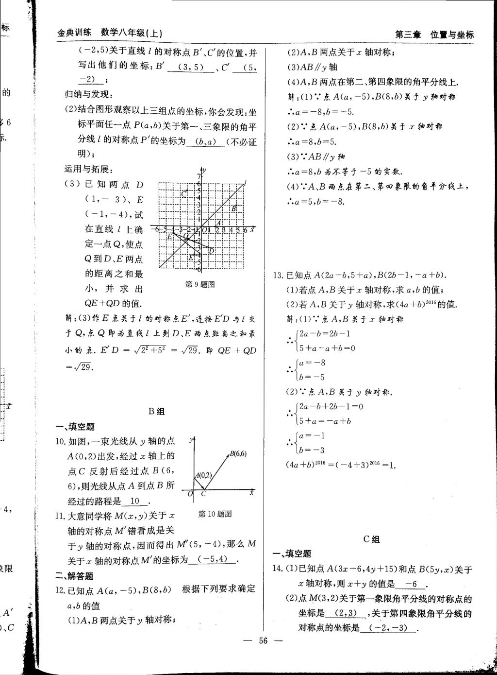 2017年金典訓(xùn)練八年級數(shù)學(xué)上冊北師大版 參考答案第56頁