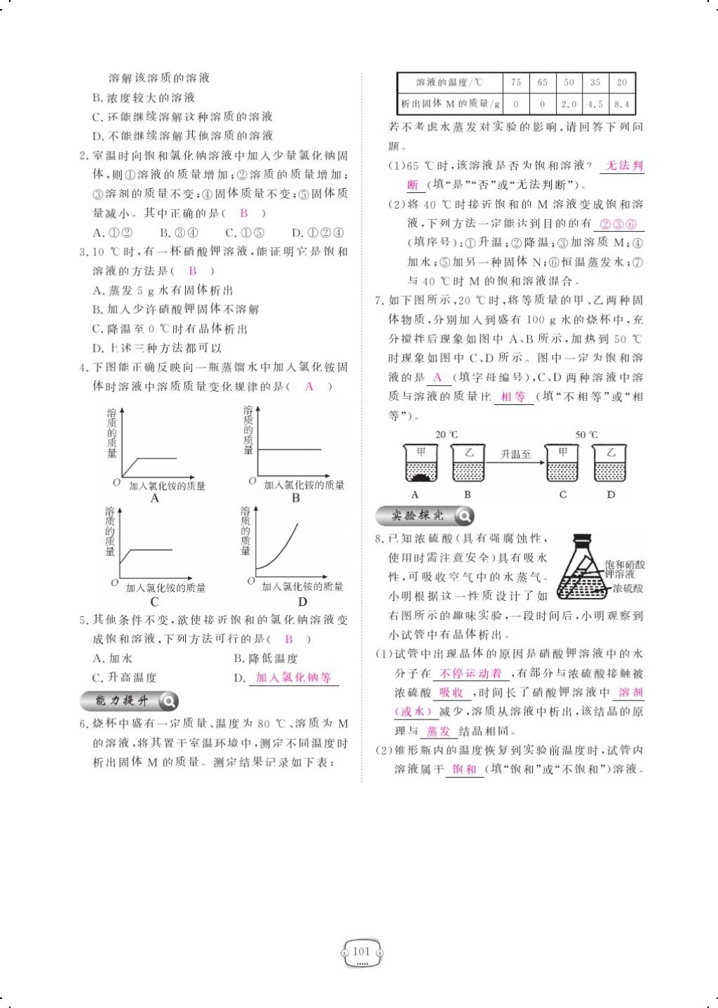 2017年領(lǐng)航新課標(biāo)練習(xí)冊(cè)九年級(jí)化學(xué)全一冊(cè)人教版 參考答案第125頁(yè)