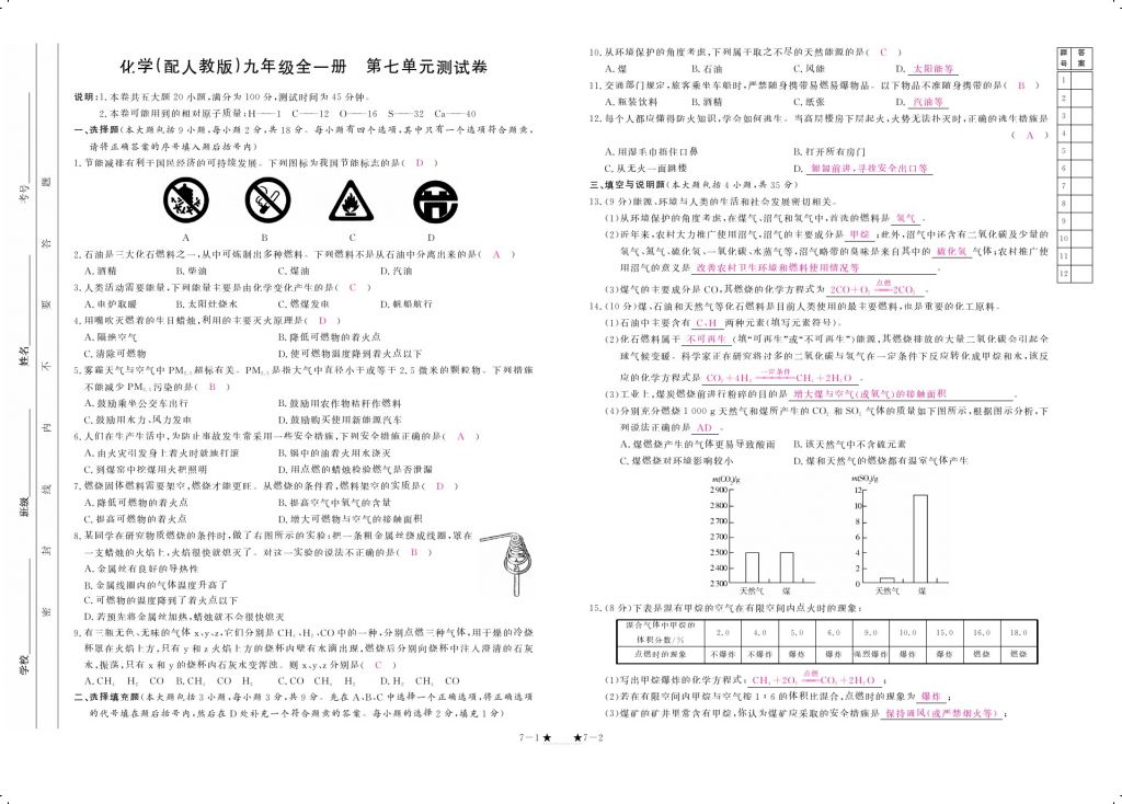 2017年領(lǐng)航新課標(biāo)練習(xí)冊(cè)九年級(jí)化學(xué)全一冊(cè)人教版 參考答案第13頁(yè)