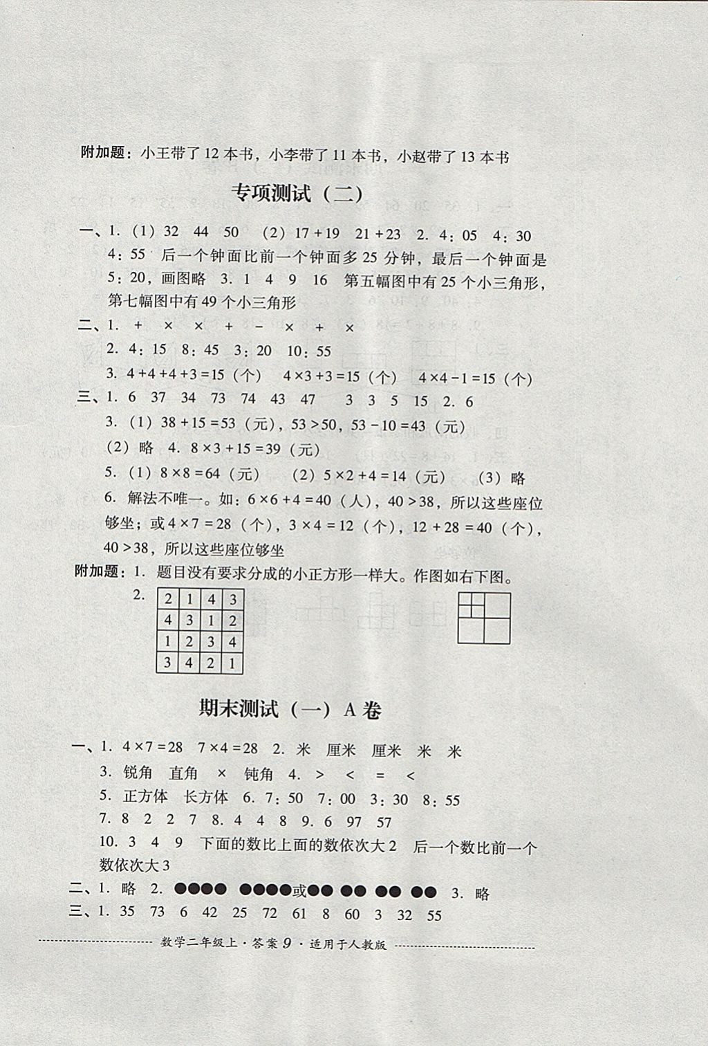 2017年單元測試二年級數學上冊人教版 參考答案第9頁