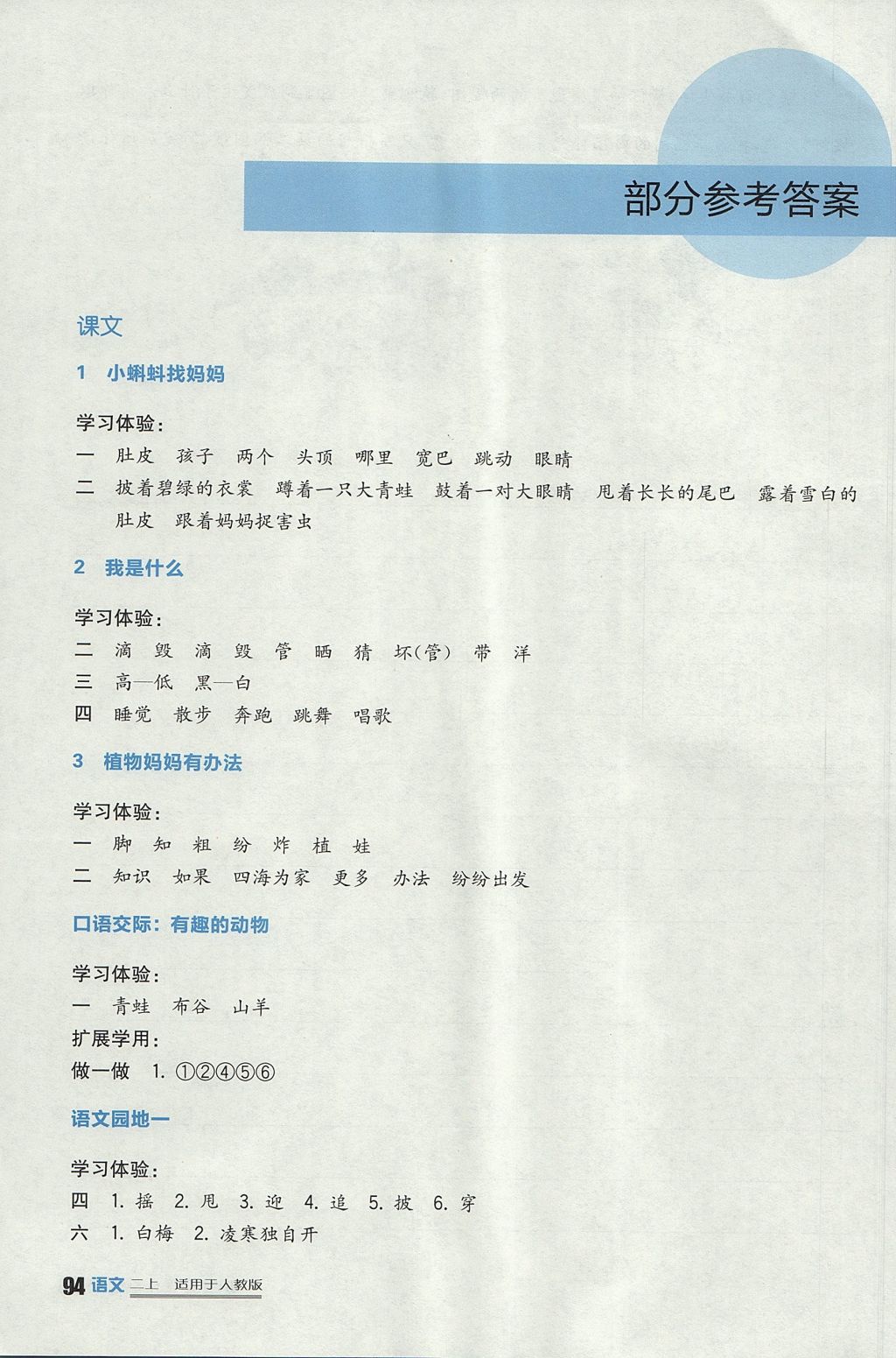 2017年小學(xué)生學(xué)習(xí)實(shí)踐園地二年級(jí)語(yǔ)文上冊(cè)人教版 參考答案第1頁(yè)