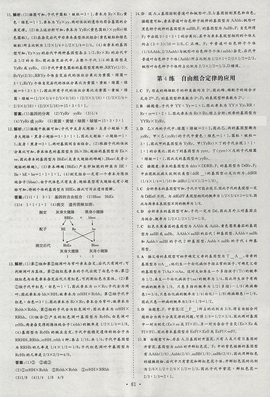 2018年小题巧练生物必修2人教版 参考答案第3页