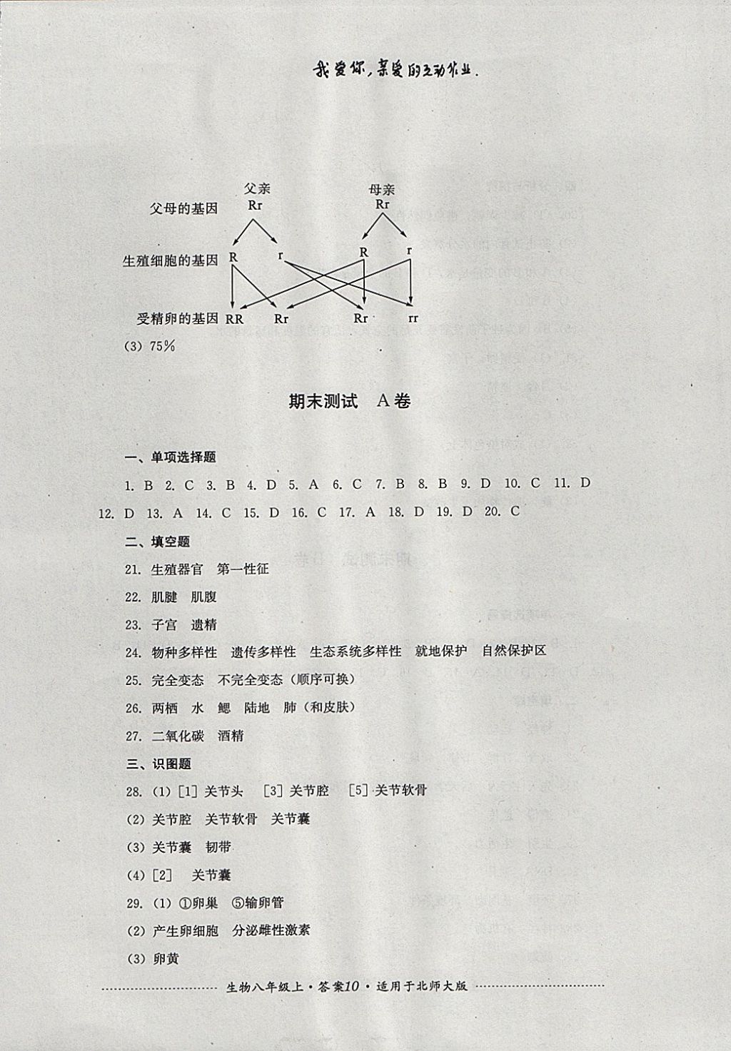 2017年單元測試八年級生物上冊北師大版 參考答案第10頁