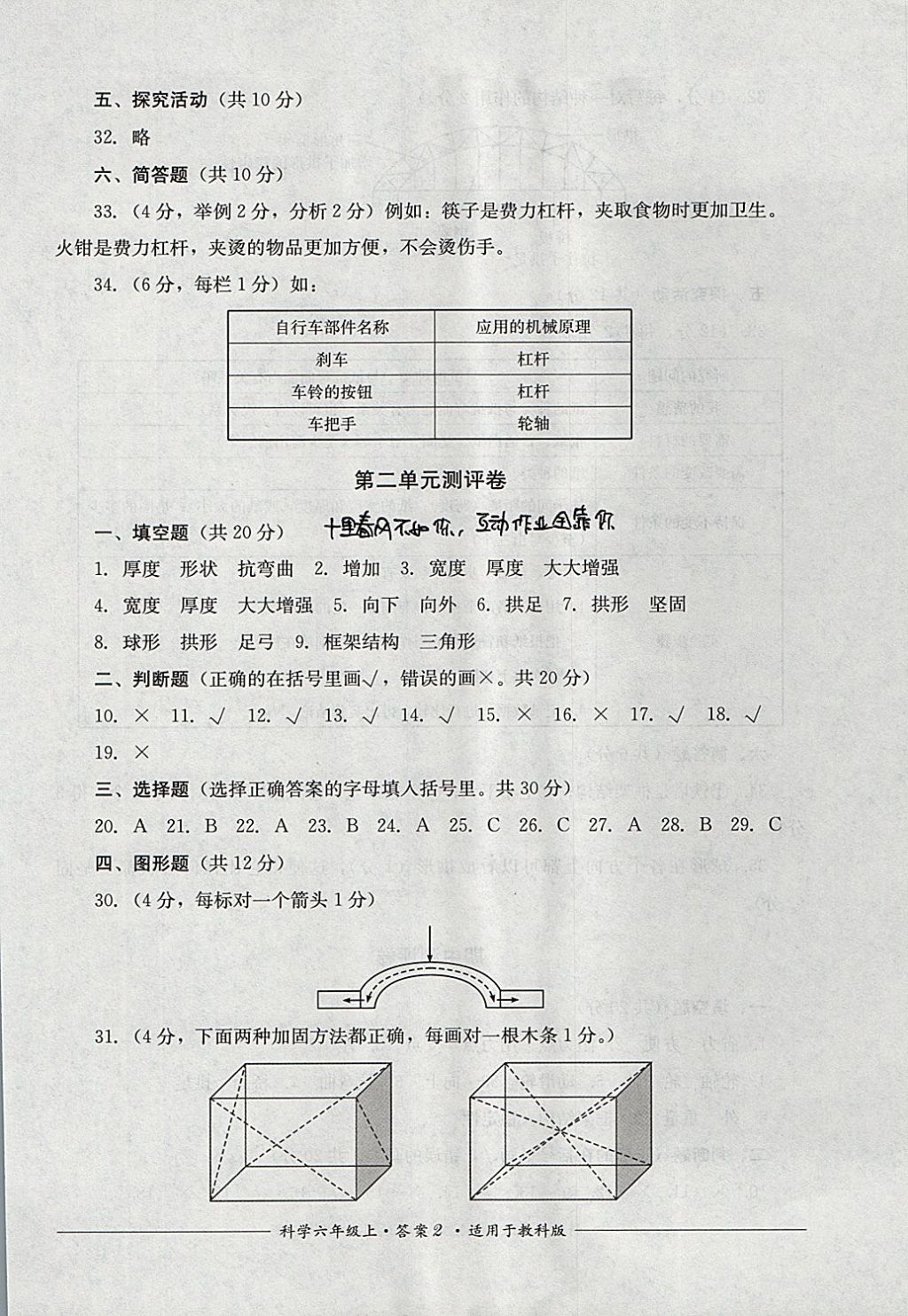 2017年單元測評六年級科學(xué)上冊教科版四川教育出版社 參考答案第2頁