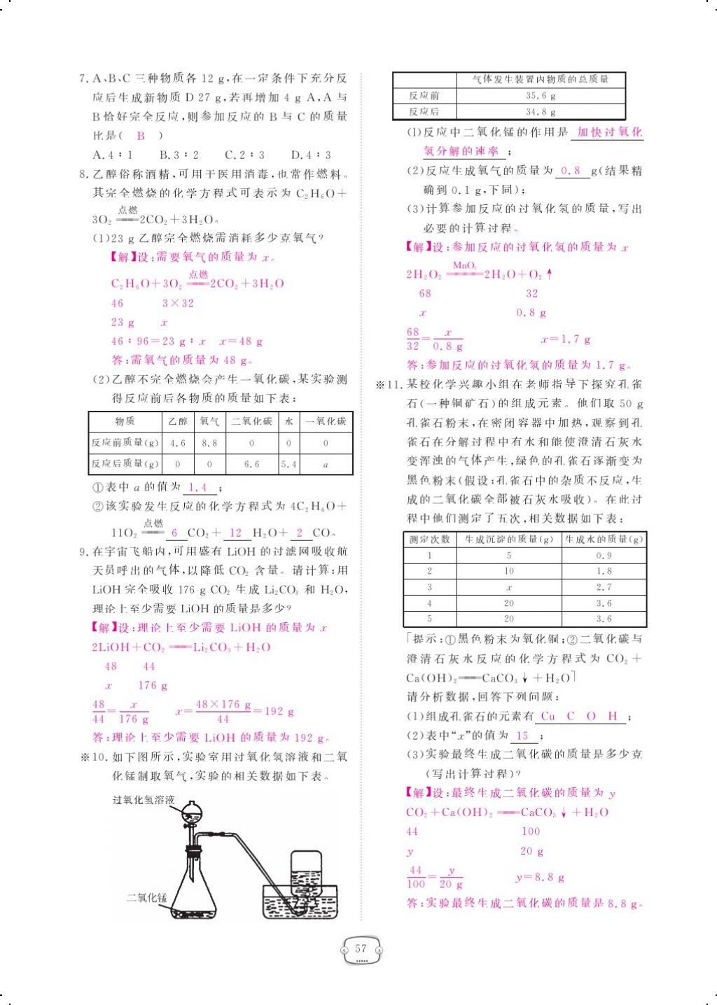 2017年領(lǐng)航新課標(biāo)練習(xí)冊(cè)九年級(jí)化學(xué)全一冊(cè)人教版 參考答案第81頁(yè)