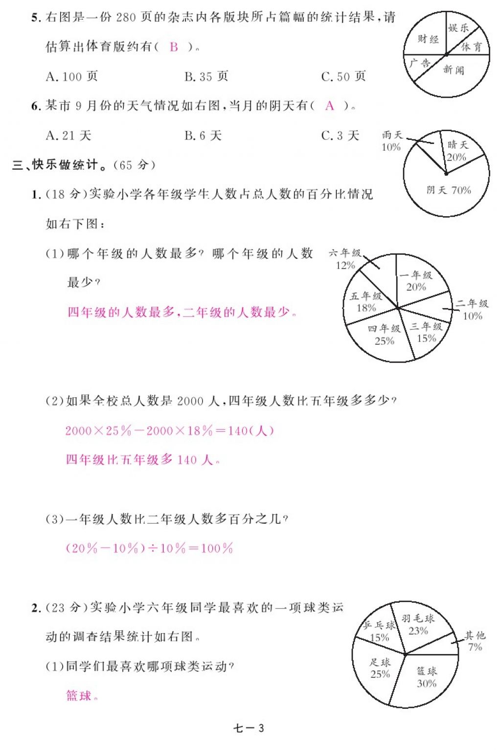 2017年領(lǐng)航新課標(biāo)練習(xí)冊六年級數(shù)學(xué)上冊人教版 參考答案第31頁