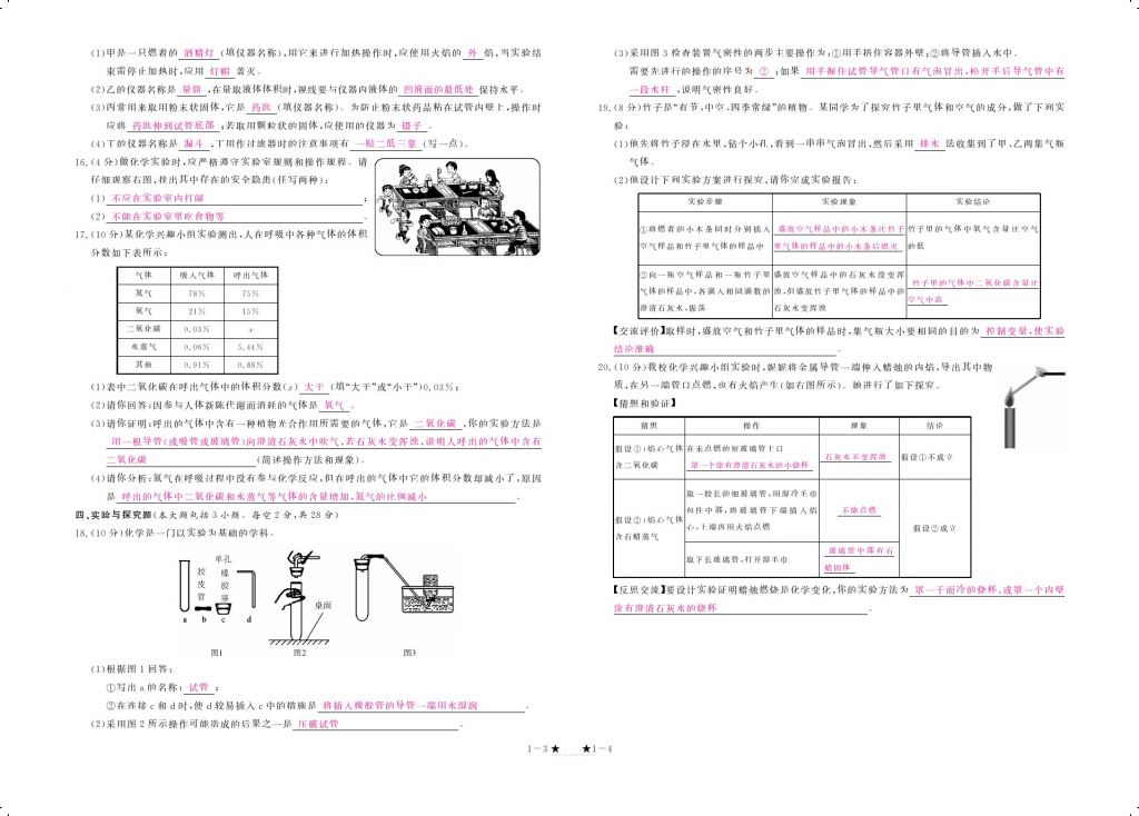 2017年領(lǐng)航新課標(biāo)練習(xí)冊九年級化學(xué)全一冊人教版 參考答案第2頁